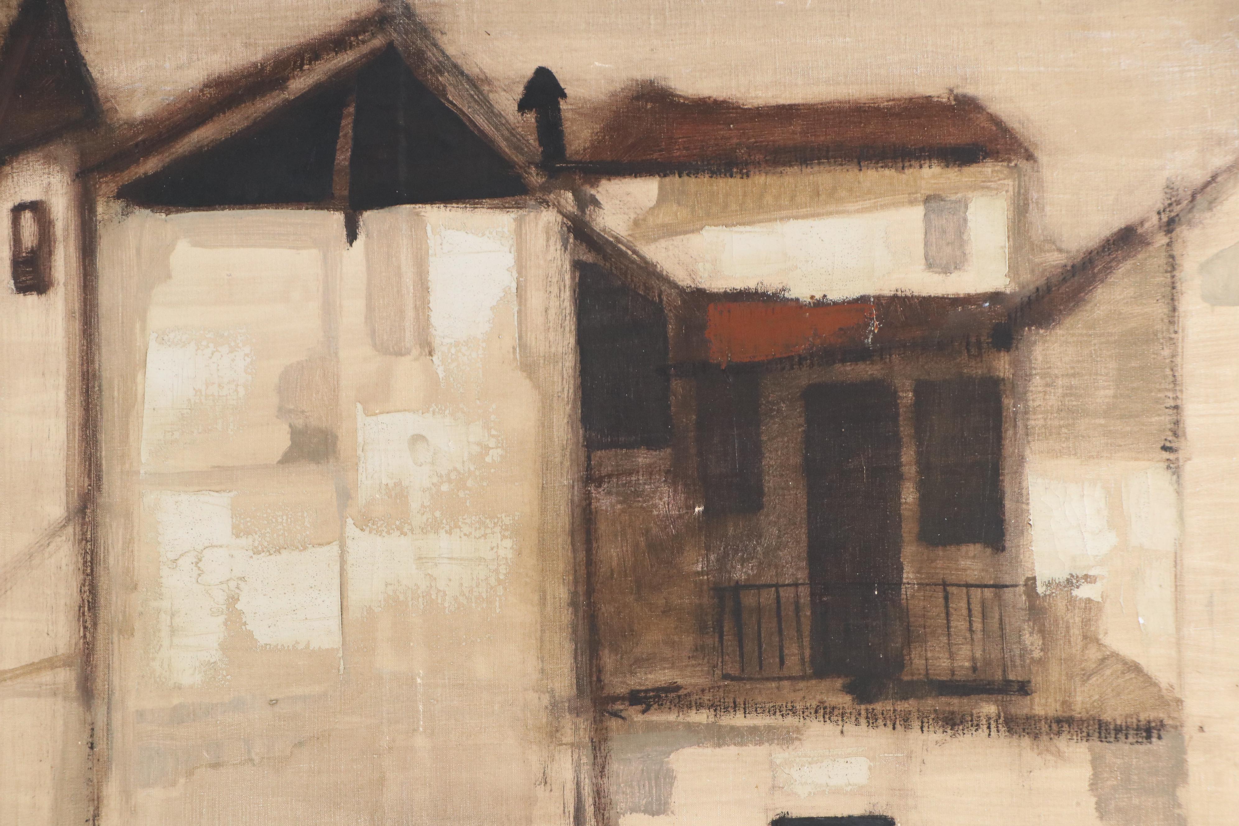 Gabriel Alberca Spanish Architectural Landscape Oil Painting, Circa 1960