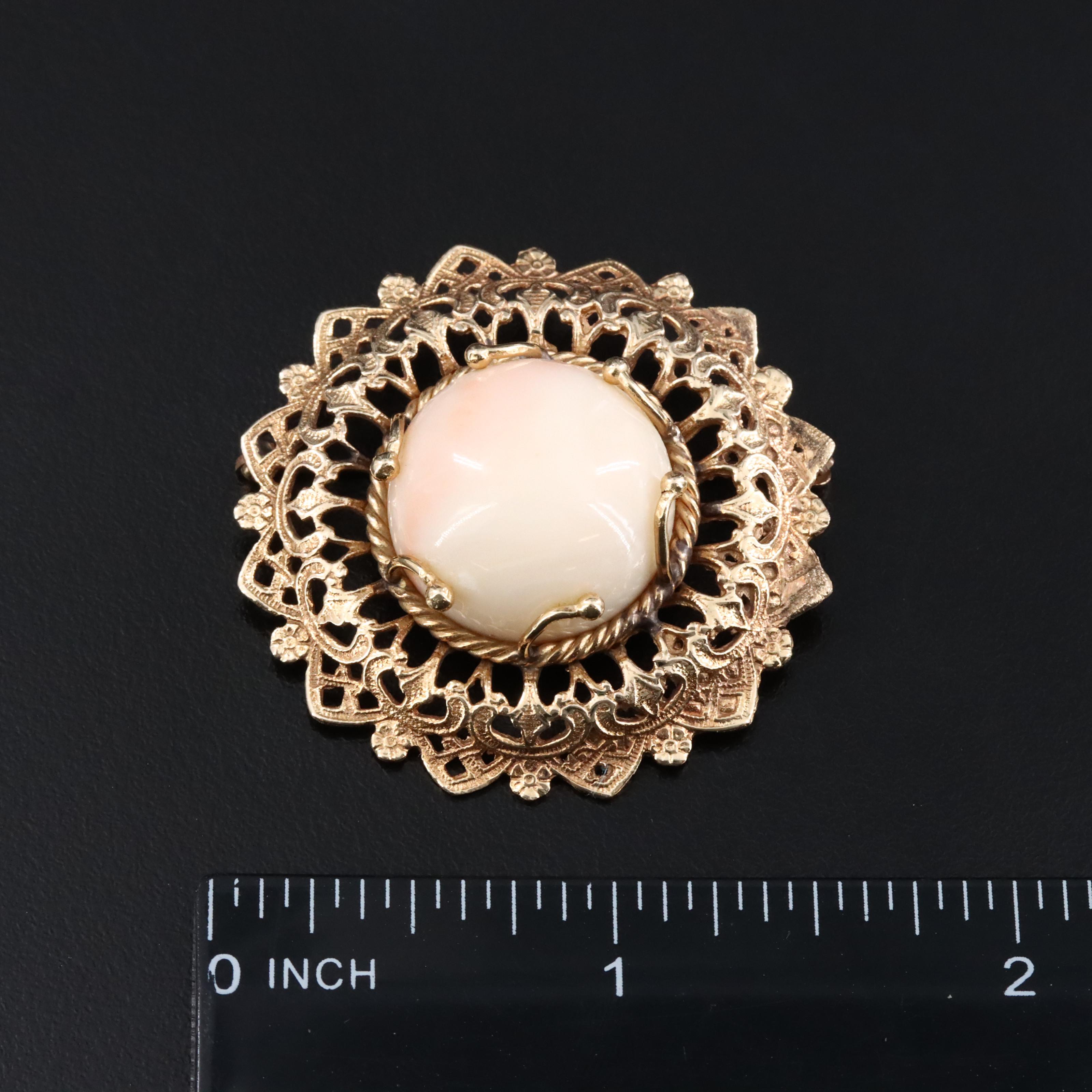 14K Angel Skin Coral Floral Brooch