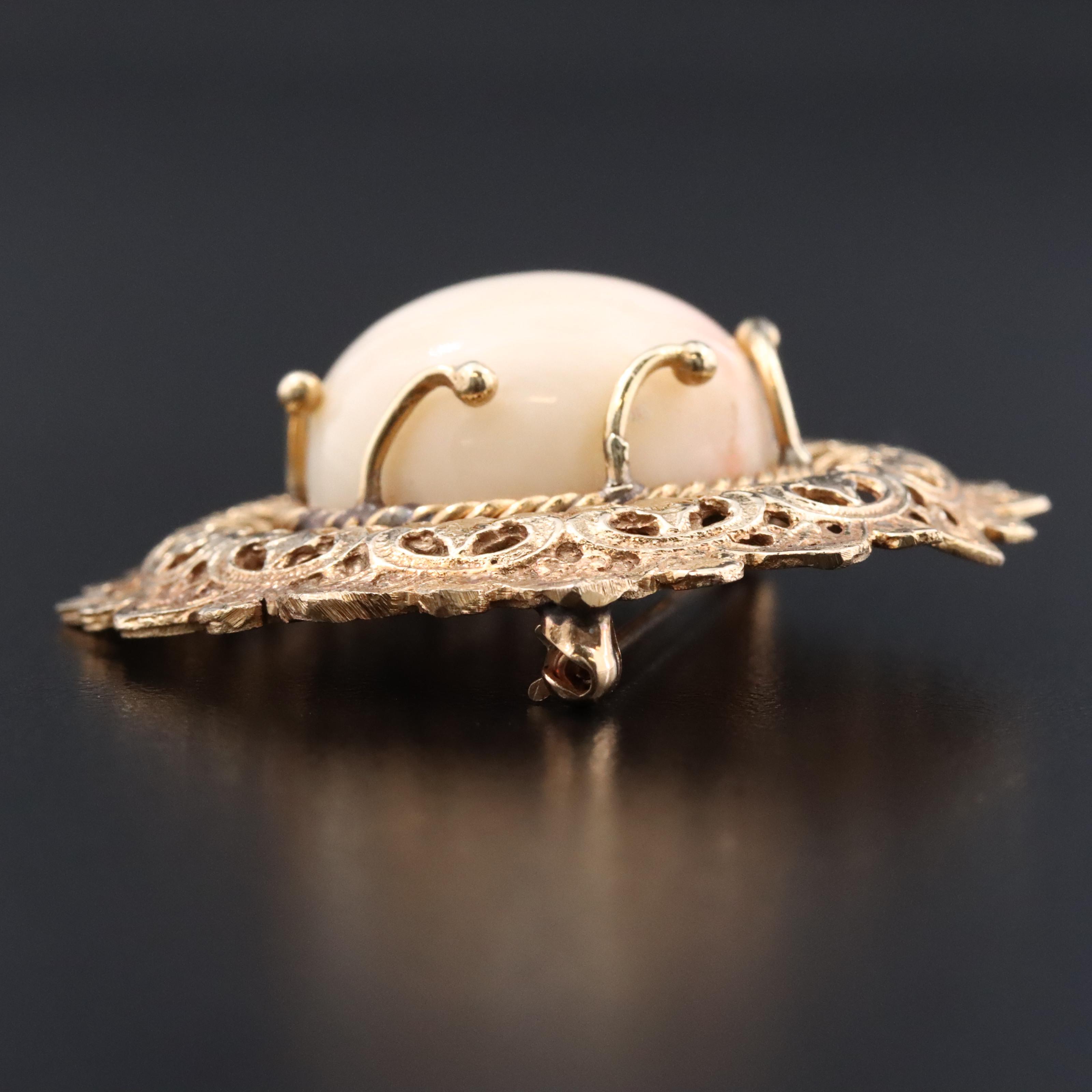 14K Angel Skin Coral Floral Brooch