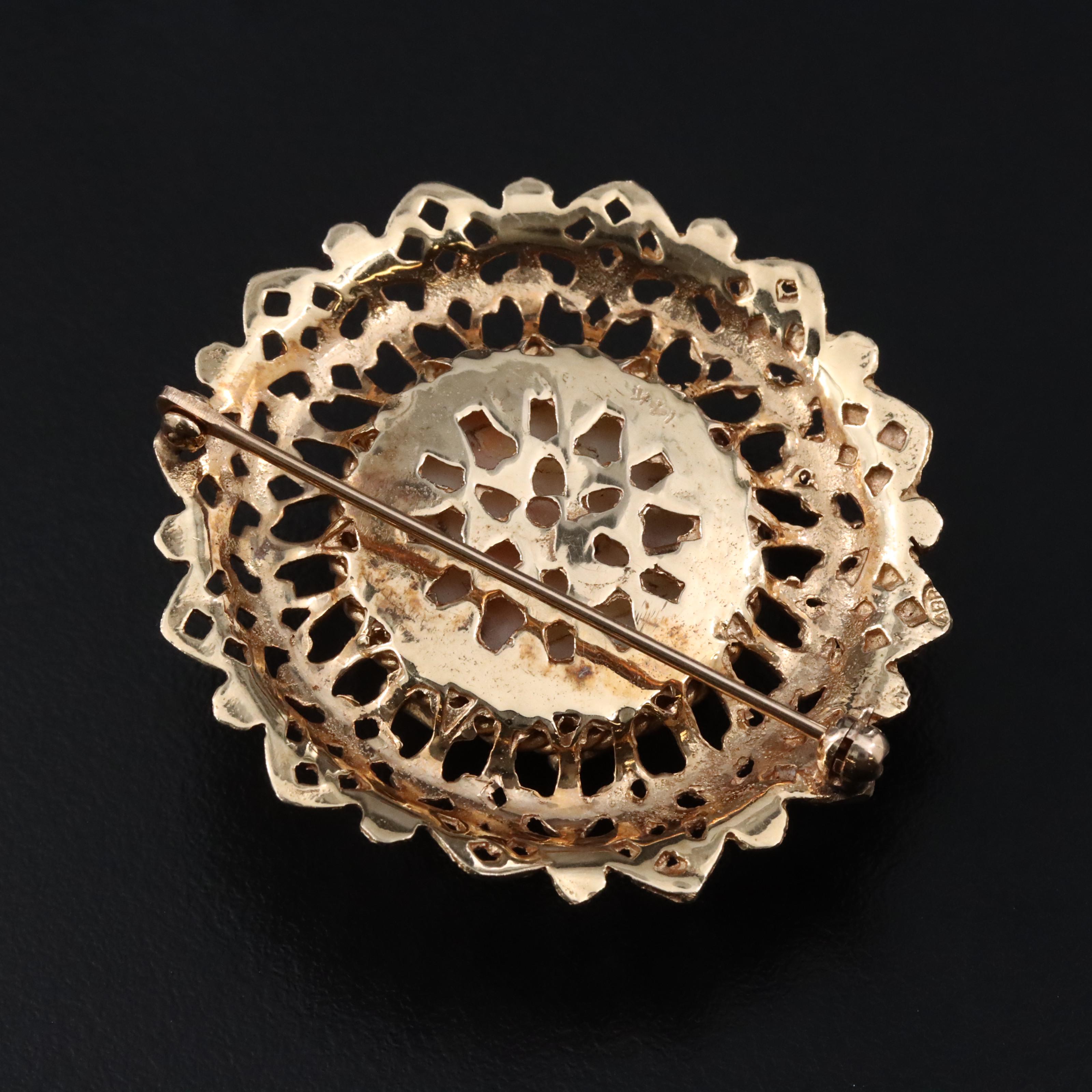 14K Angel Skin Coral Floral Brooch