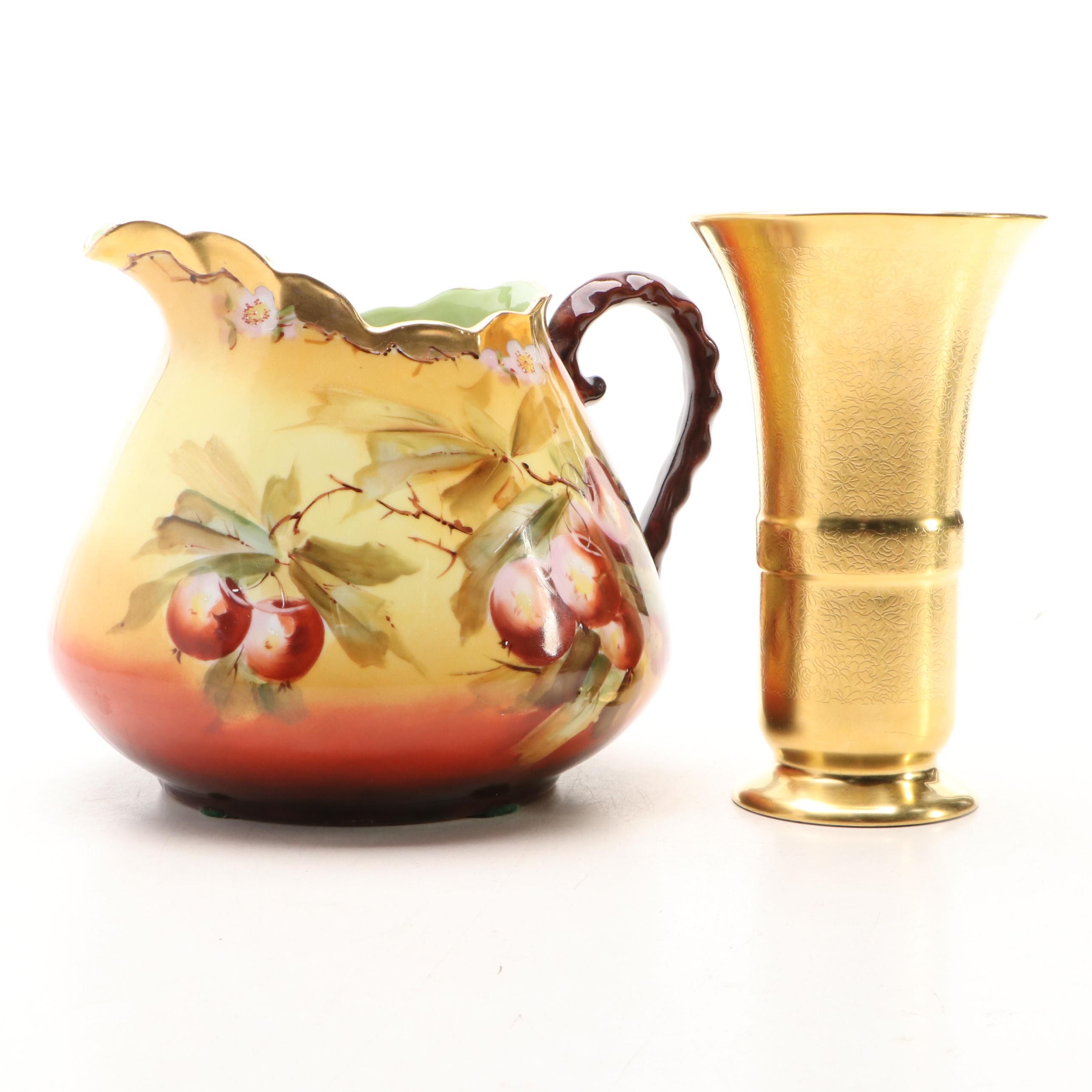 Pickard Hand-Painted Porcelain Cider Pitcher and Vase, Early 20th Century