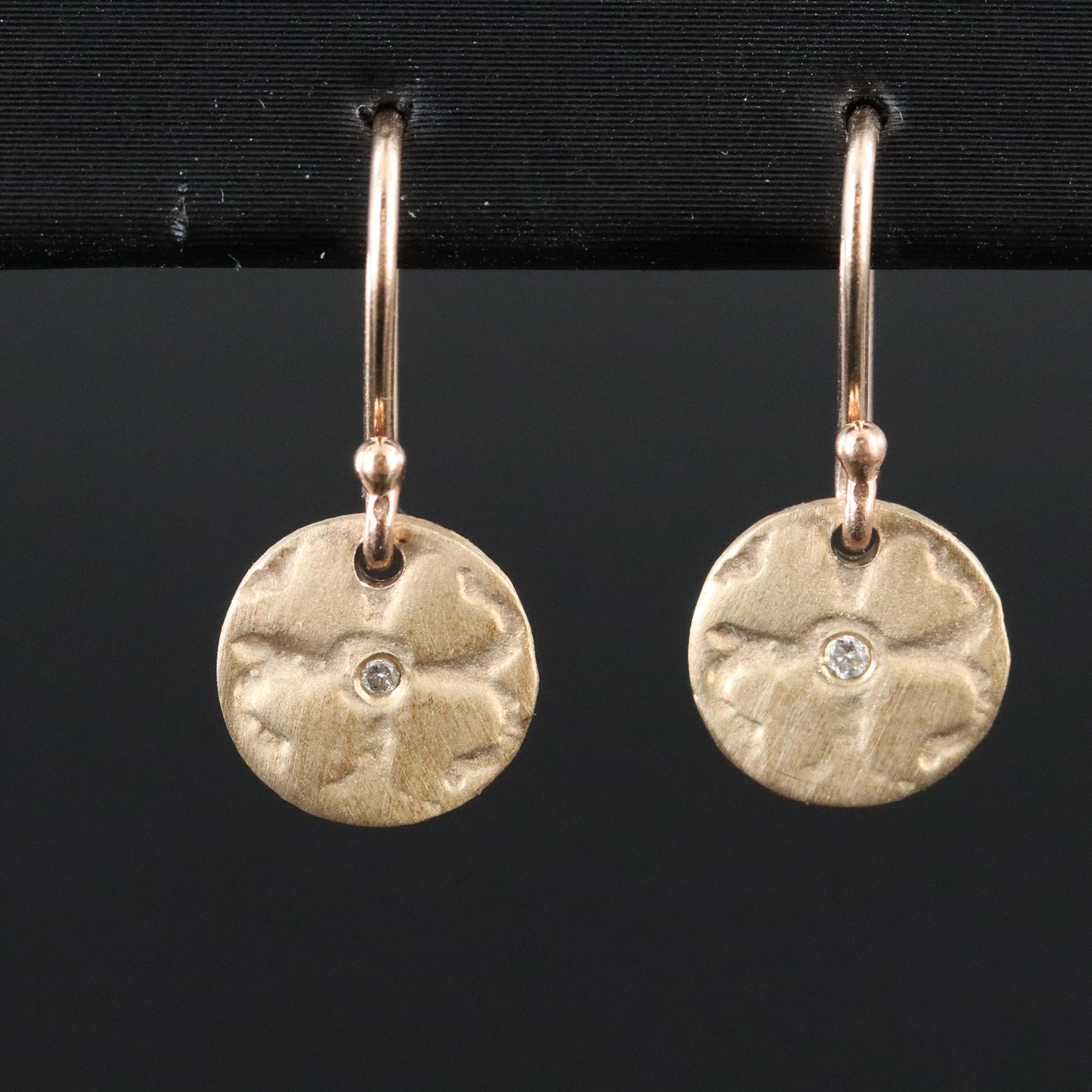 10K Diamond Four Leaf Clover Disk Drop Earrings