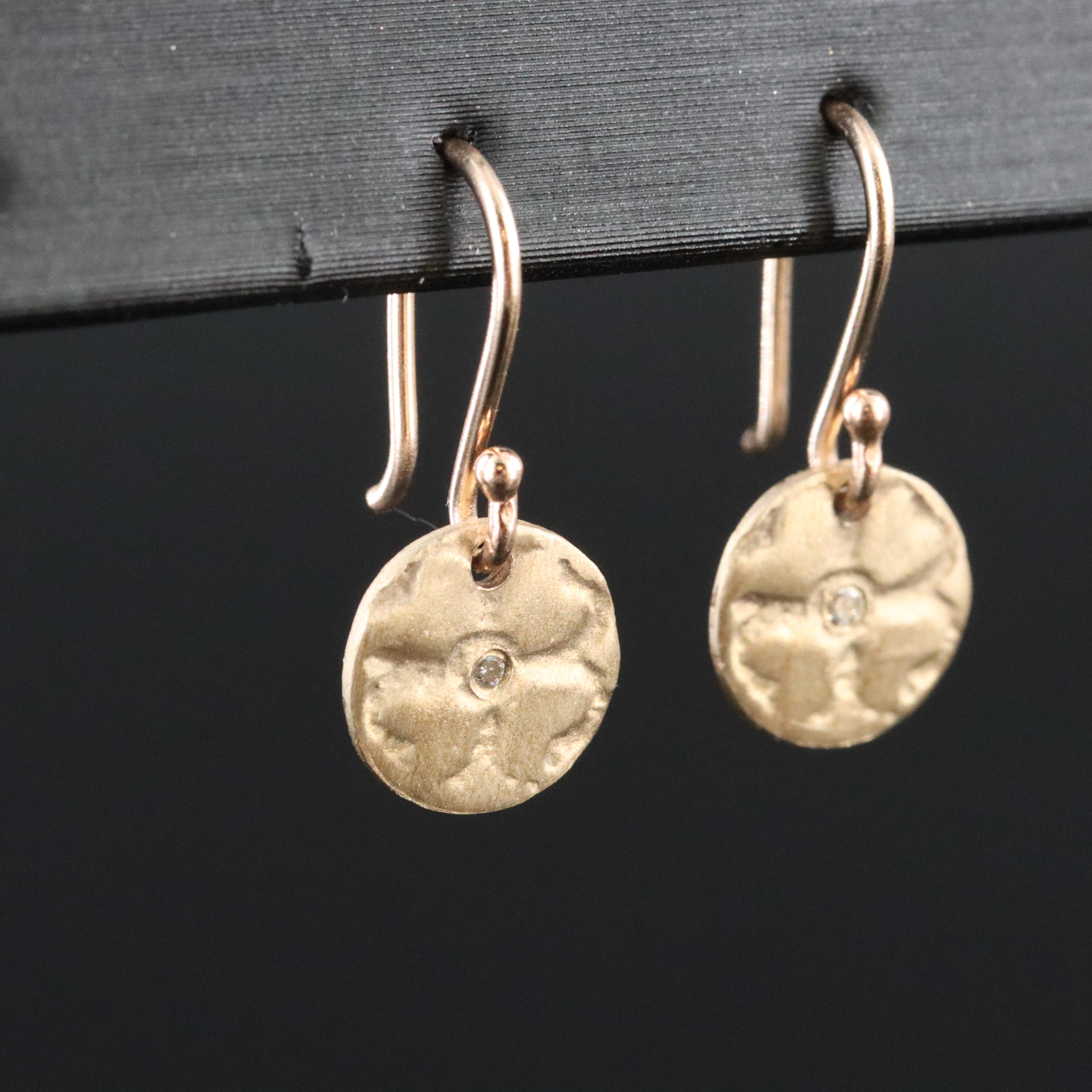 10K Diamond Four Leaf Clover Disk Drop Earrings