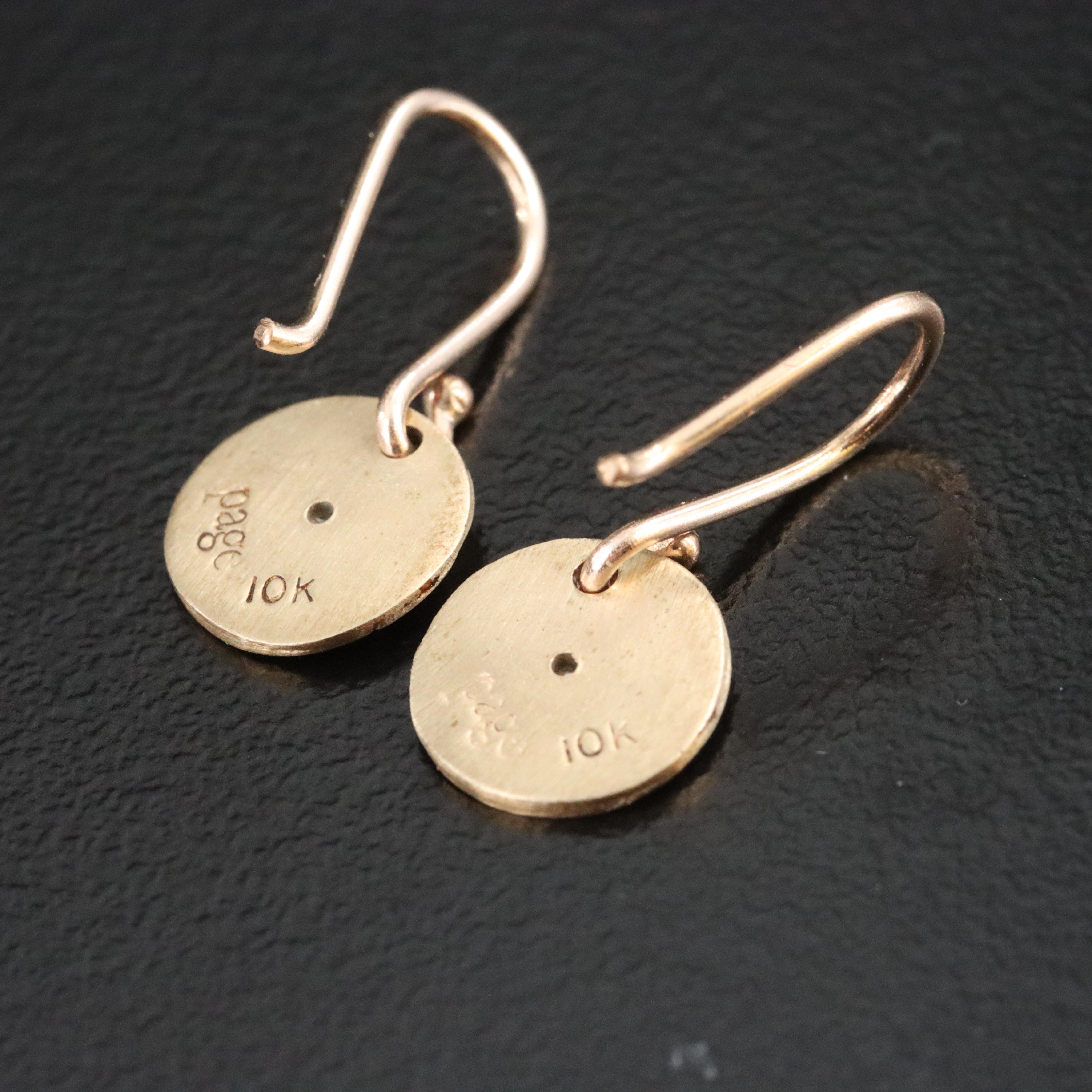 10K Diamond Four Leaf Clover Disk Drop Earrings