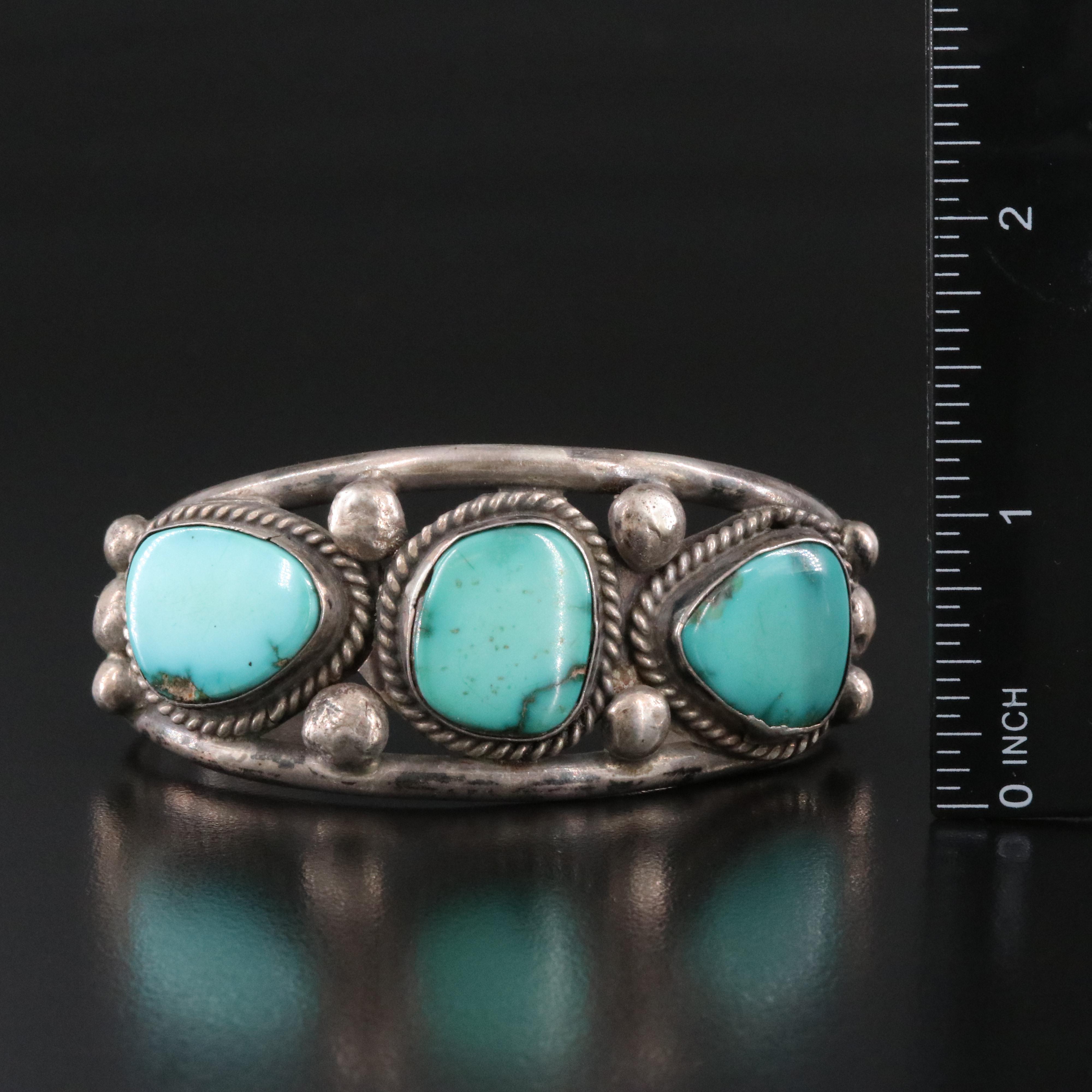 Southwestern Signed Sterling Turquoise Cuff Bracelet