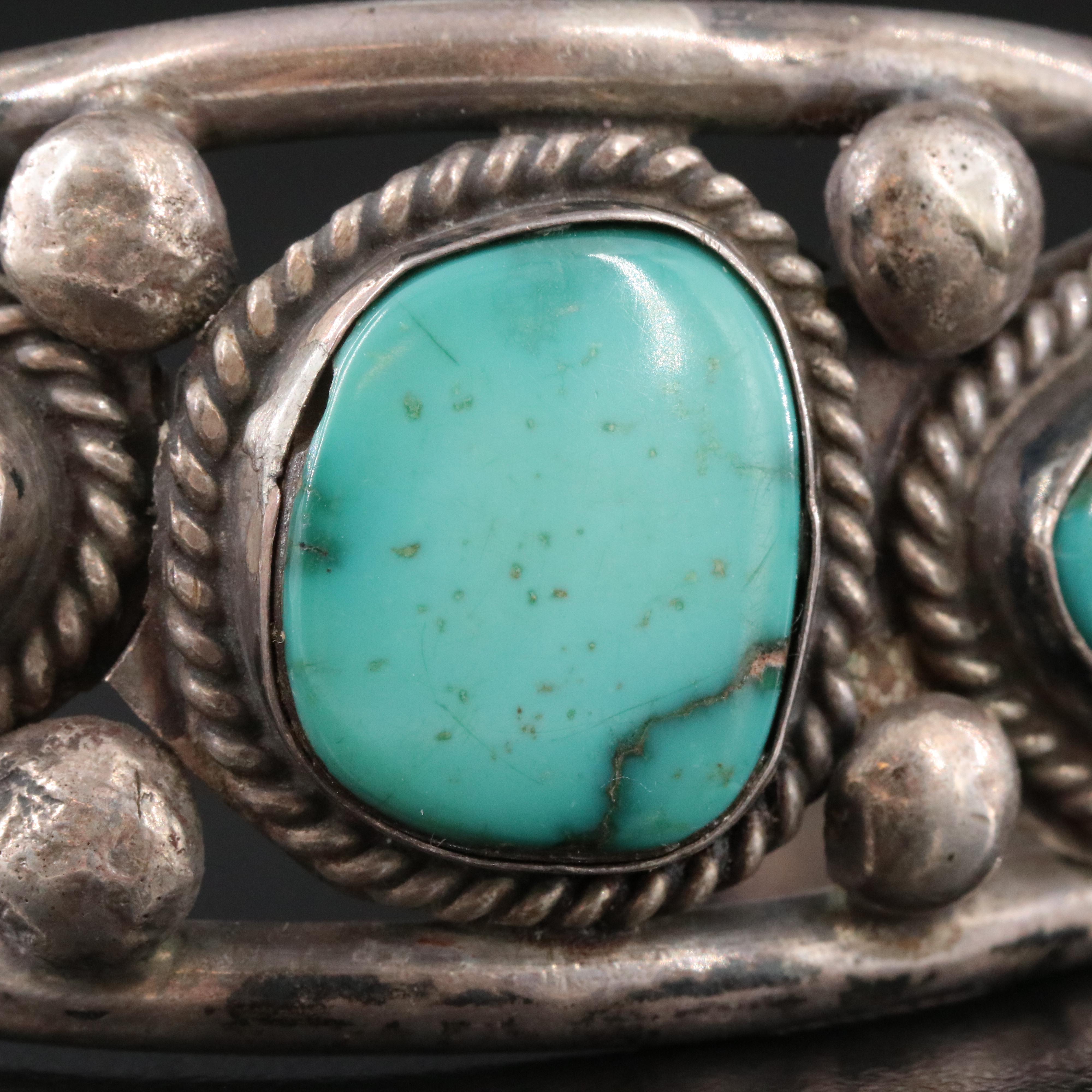 Southwestern Signed Sterling Turquoise Cuff Bracelet