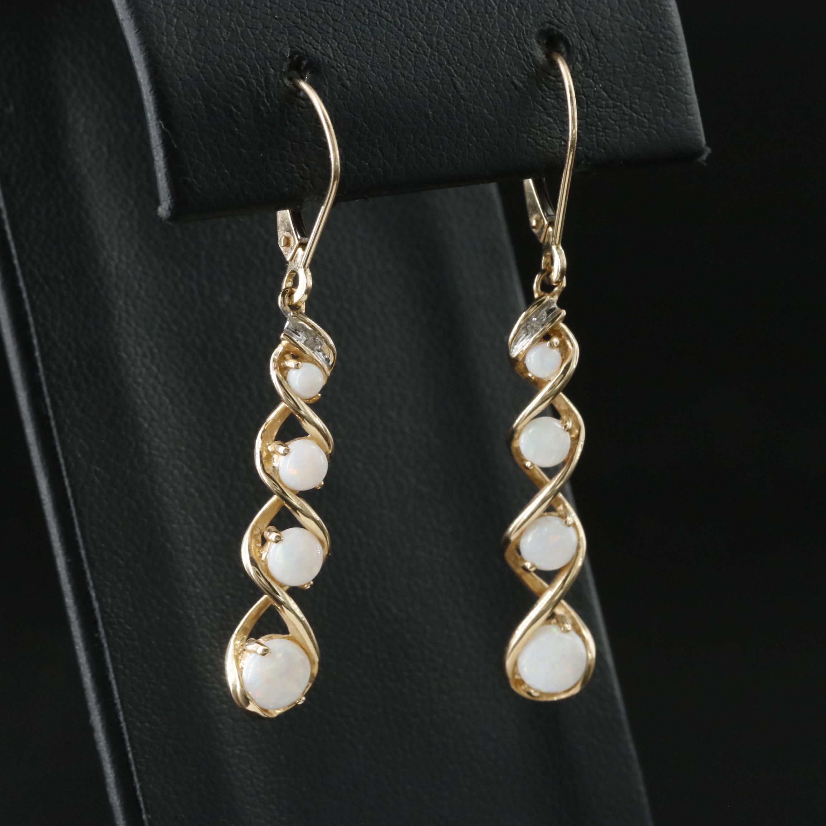 14K Opal and Diamond Accent Twist Earrings