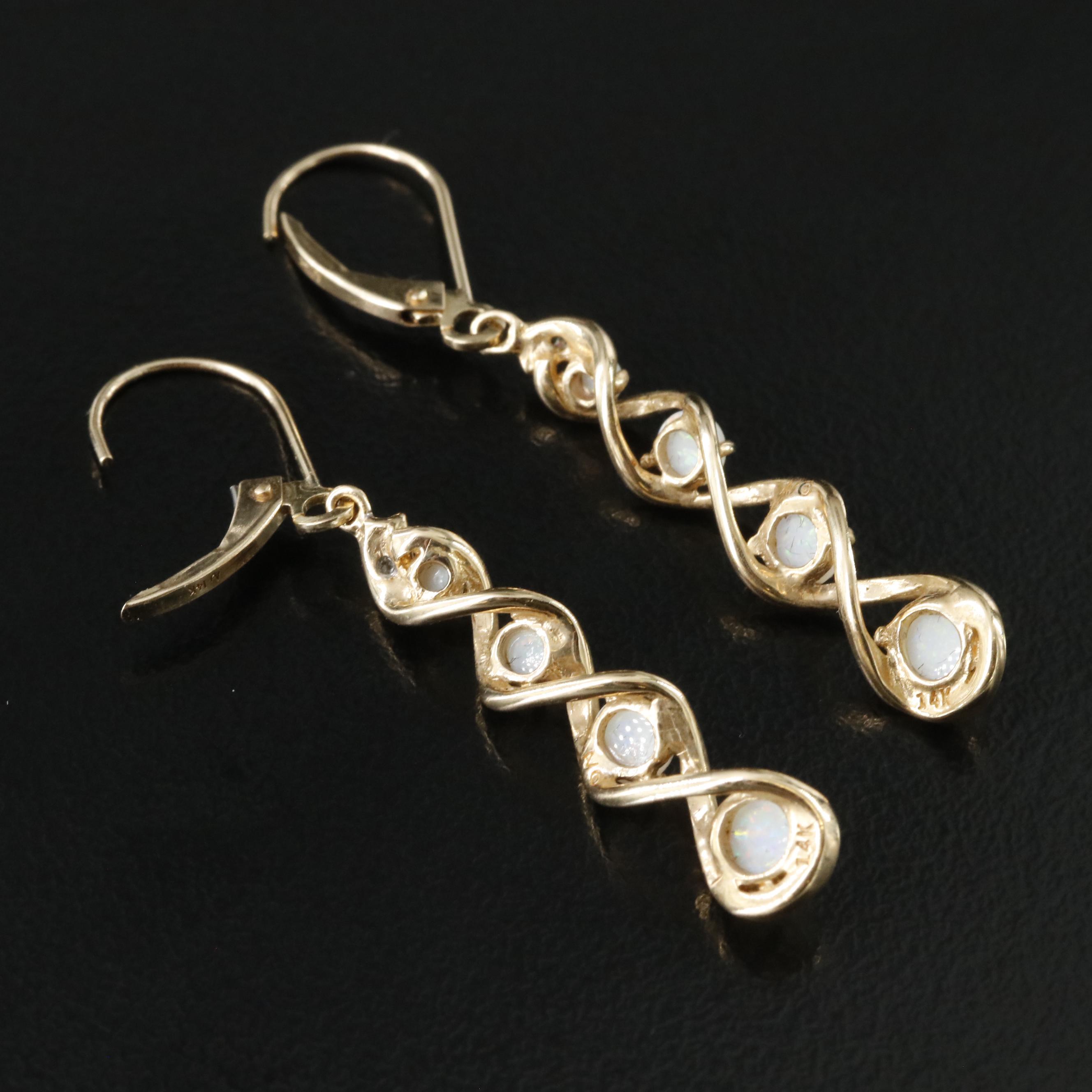 14K Opal and Diamond Accent Twist Earrings