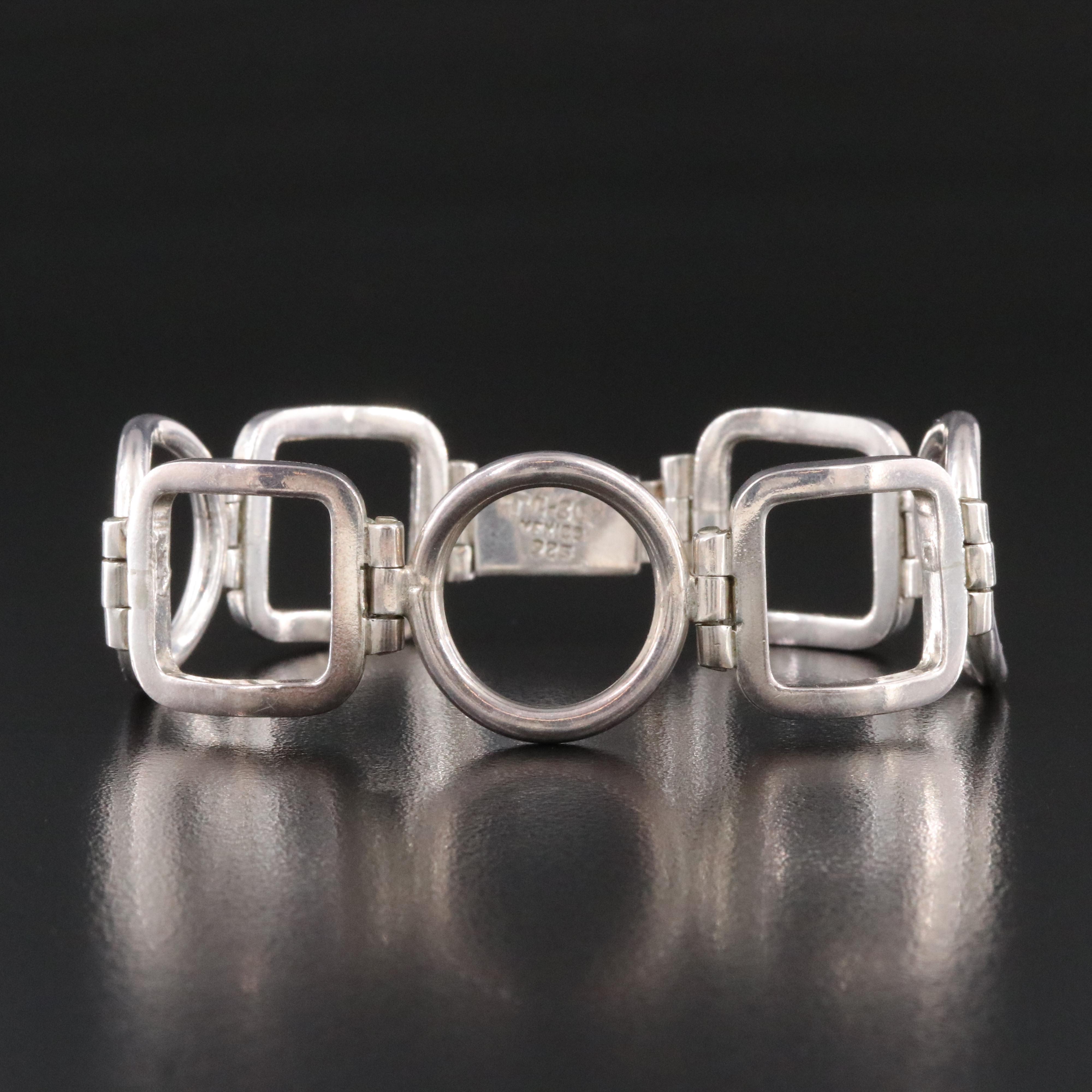 Mexican Sterling Circle and Square Link Bracelet