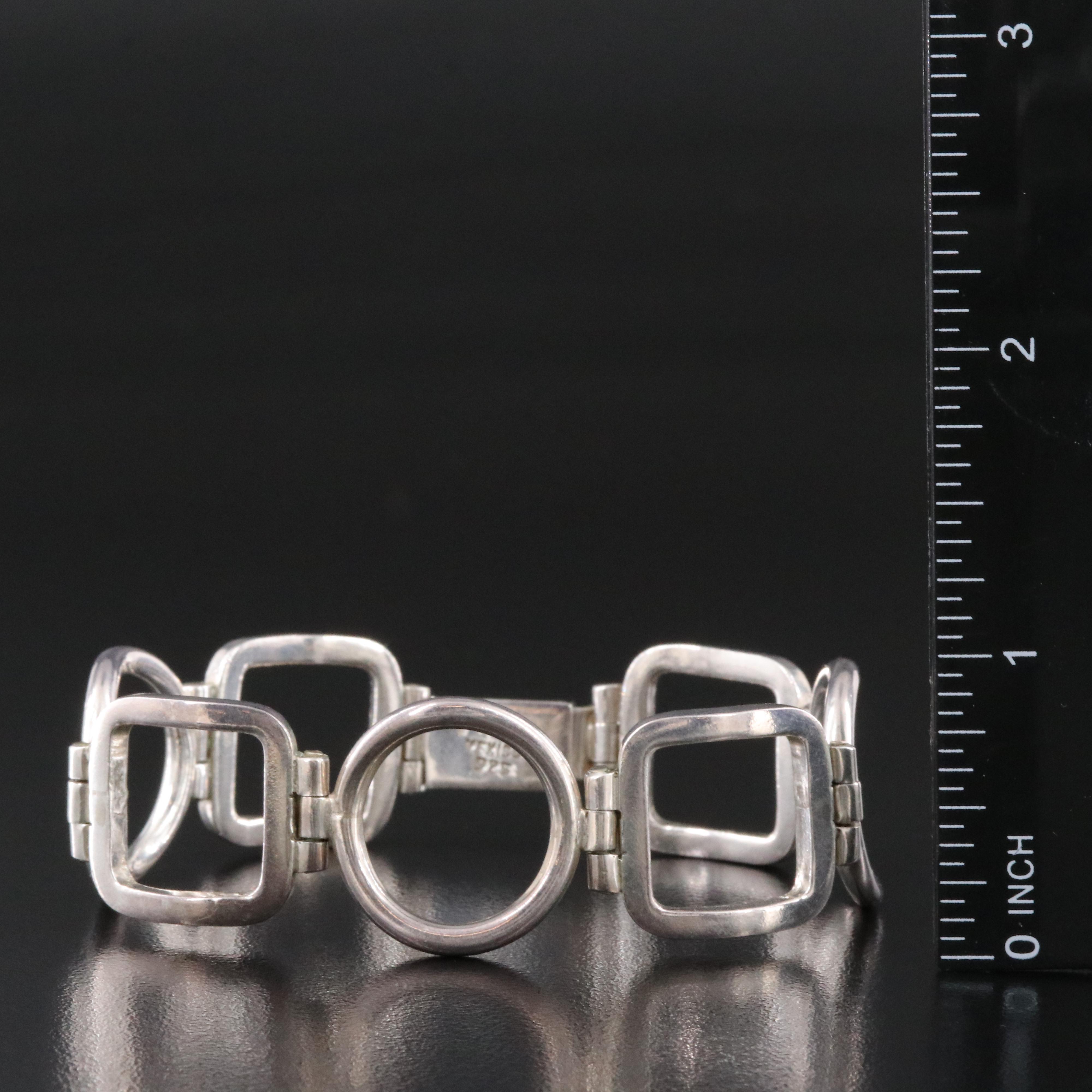 Mexican Sterling Circle and Square Link Bracelet