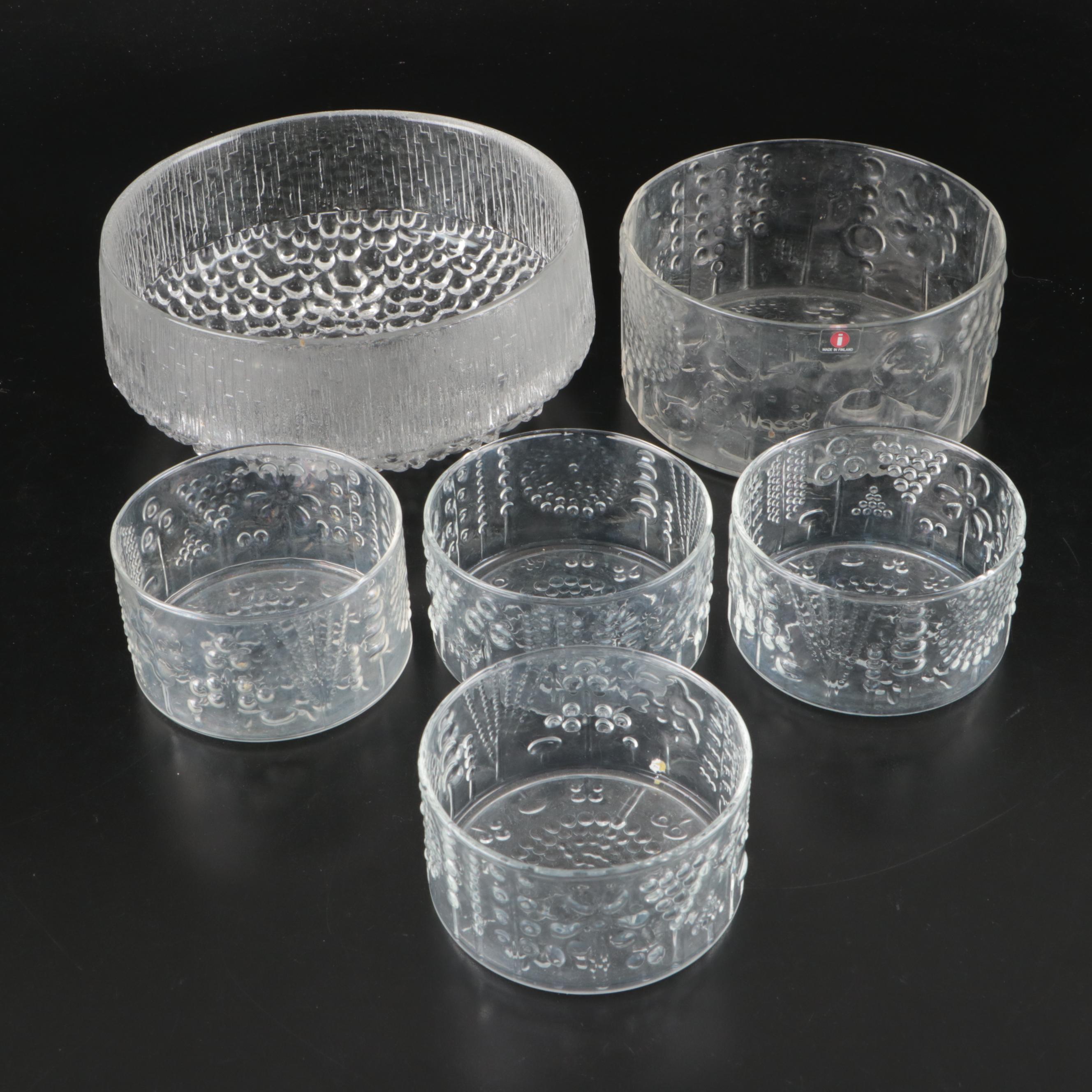 Iittala Mid Century Modern Finnish Art Glass Centerpiece Bowl and Salad Bowls