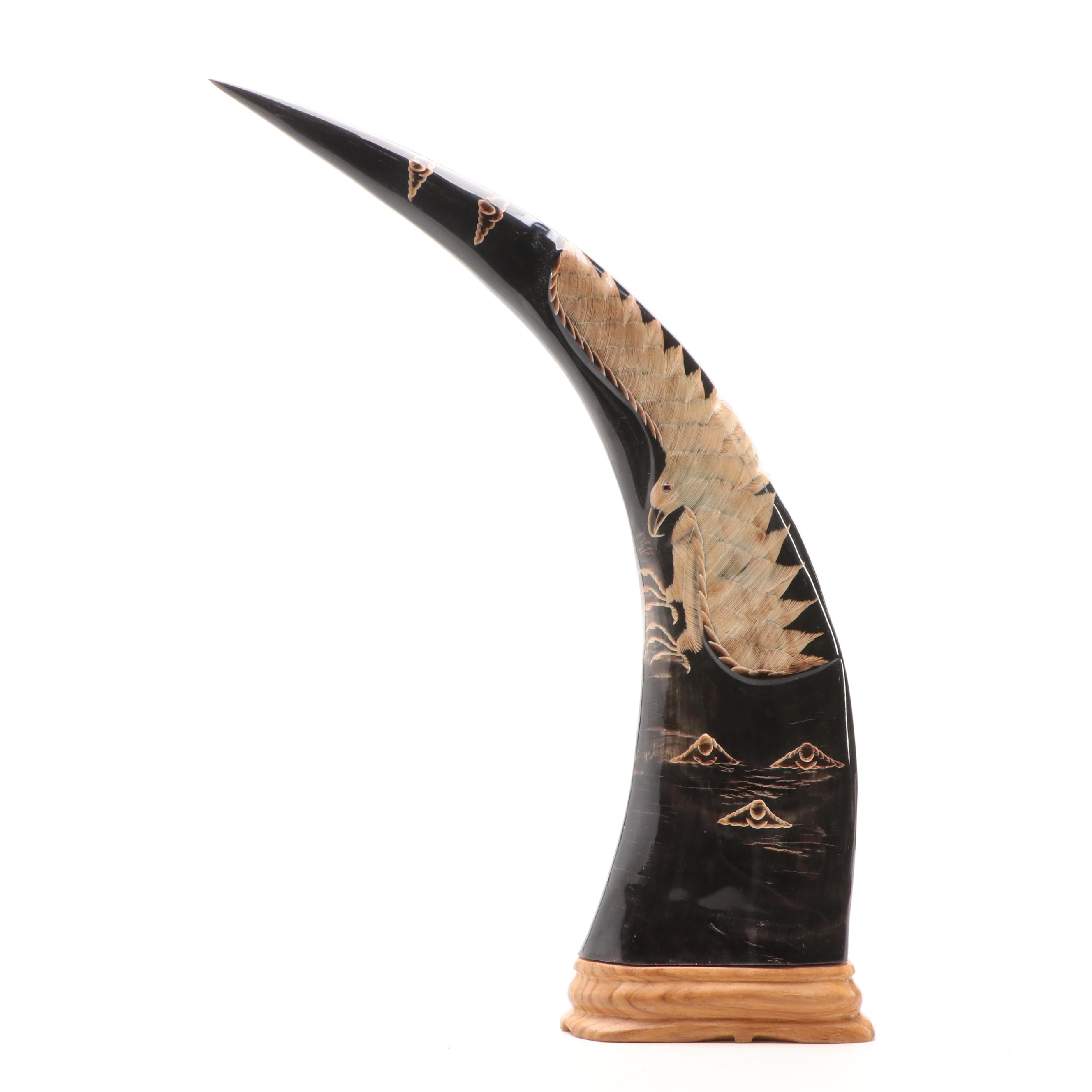 Hand-Carved Horn with Eagle Design