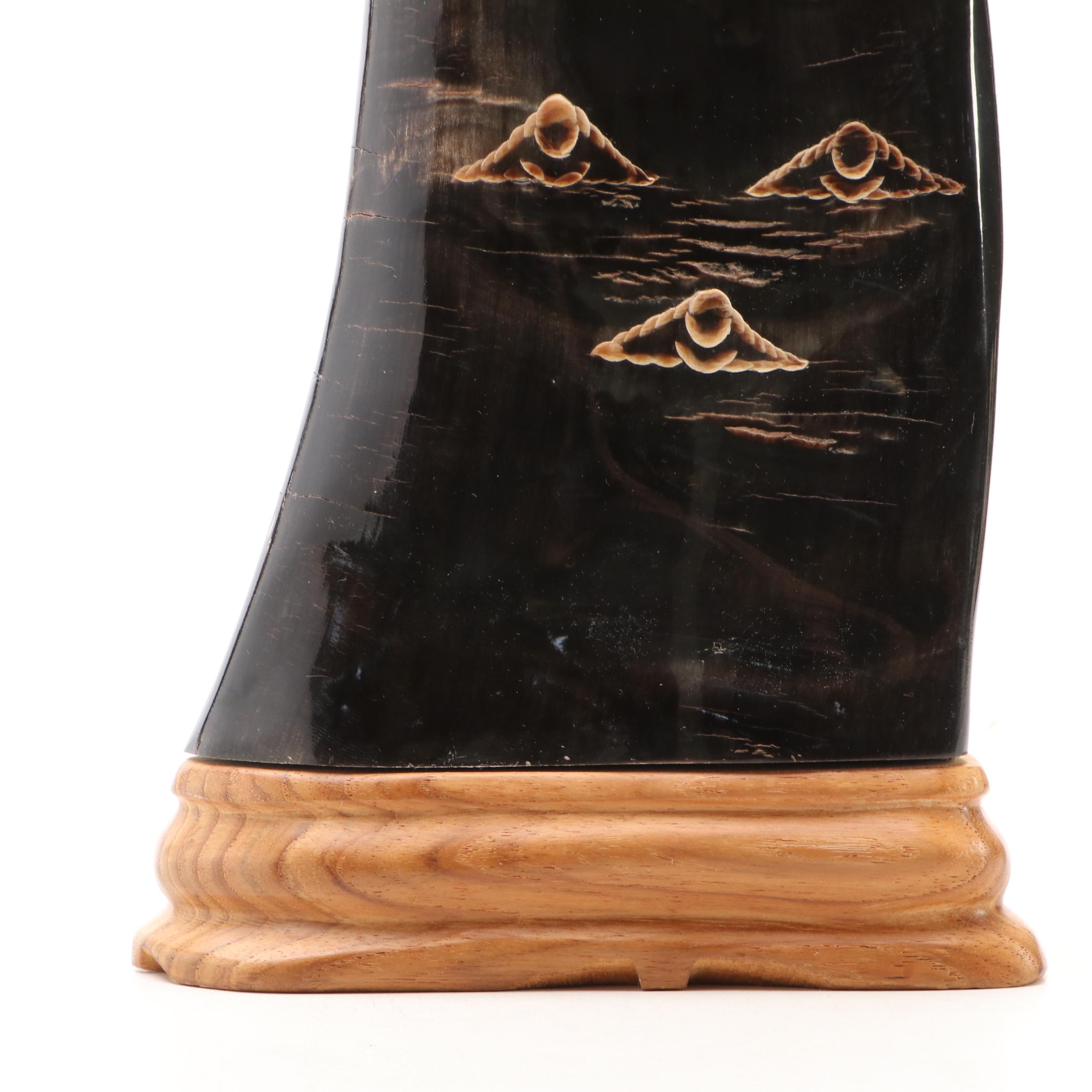 Hand-Carved Horn with Eagle Design