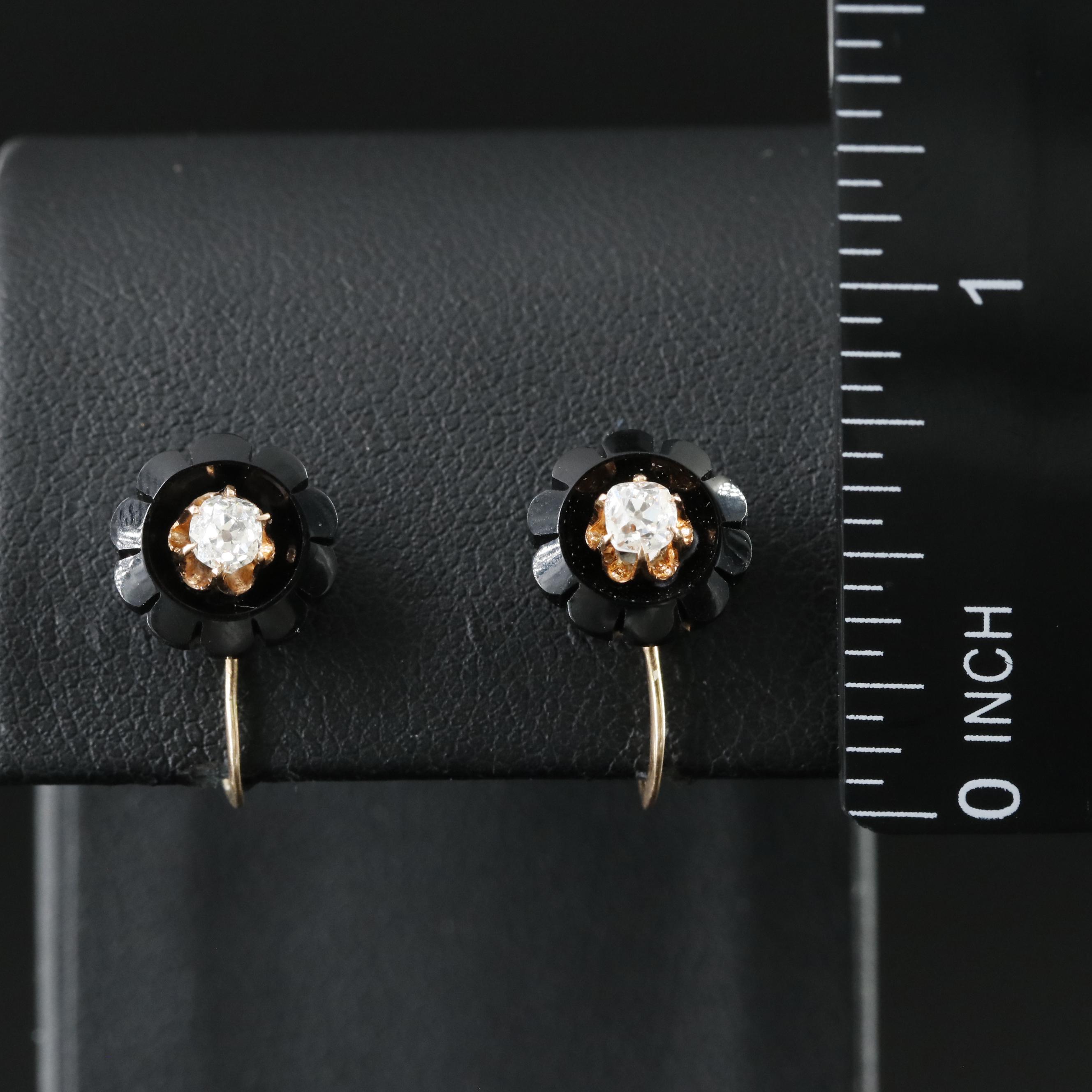 Victorian 10K 0.29 CTW Diamond and Black Onyx Flower Earrings