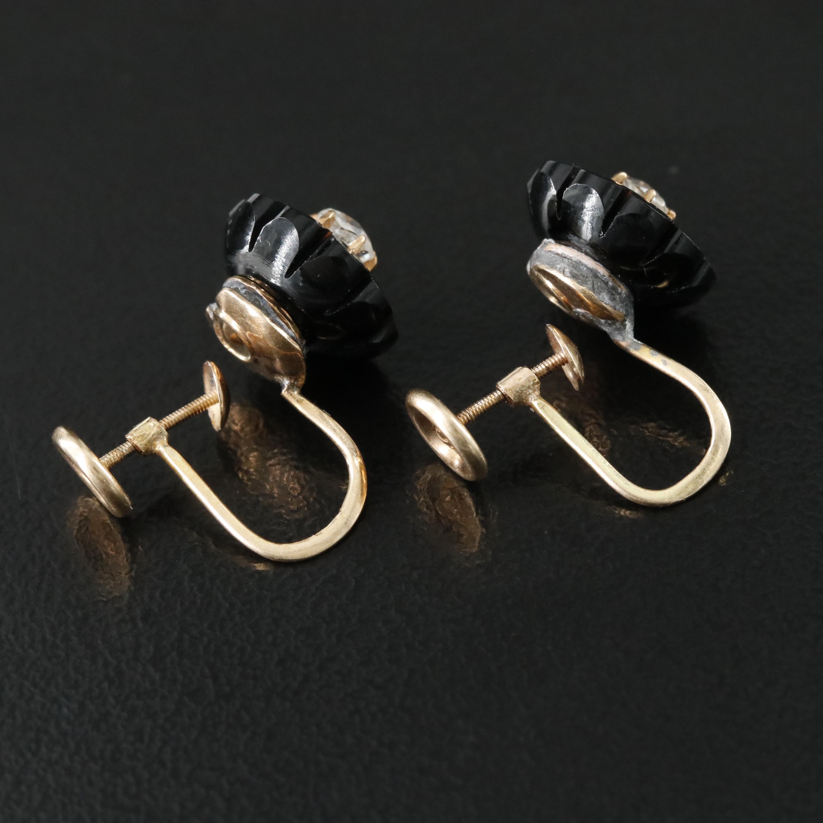 Victorian 10K 0.29 CTW Diamond and Black Onyx Flower Earrings