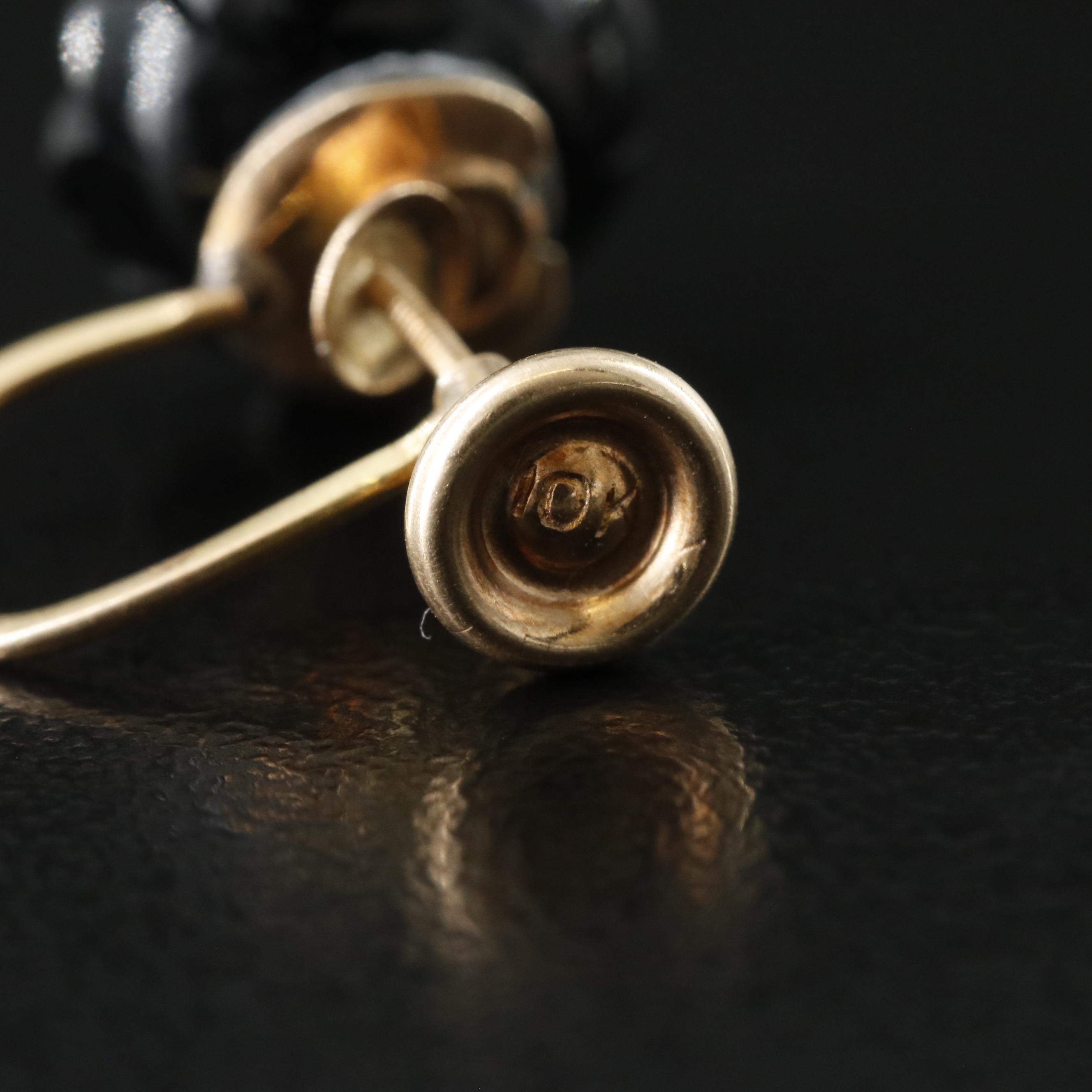 Victorian 10K 0.29 CTW Diamond and Black Onyx Flower Earrings