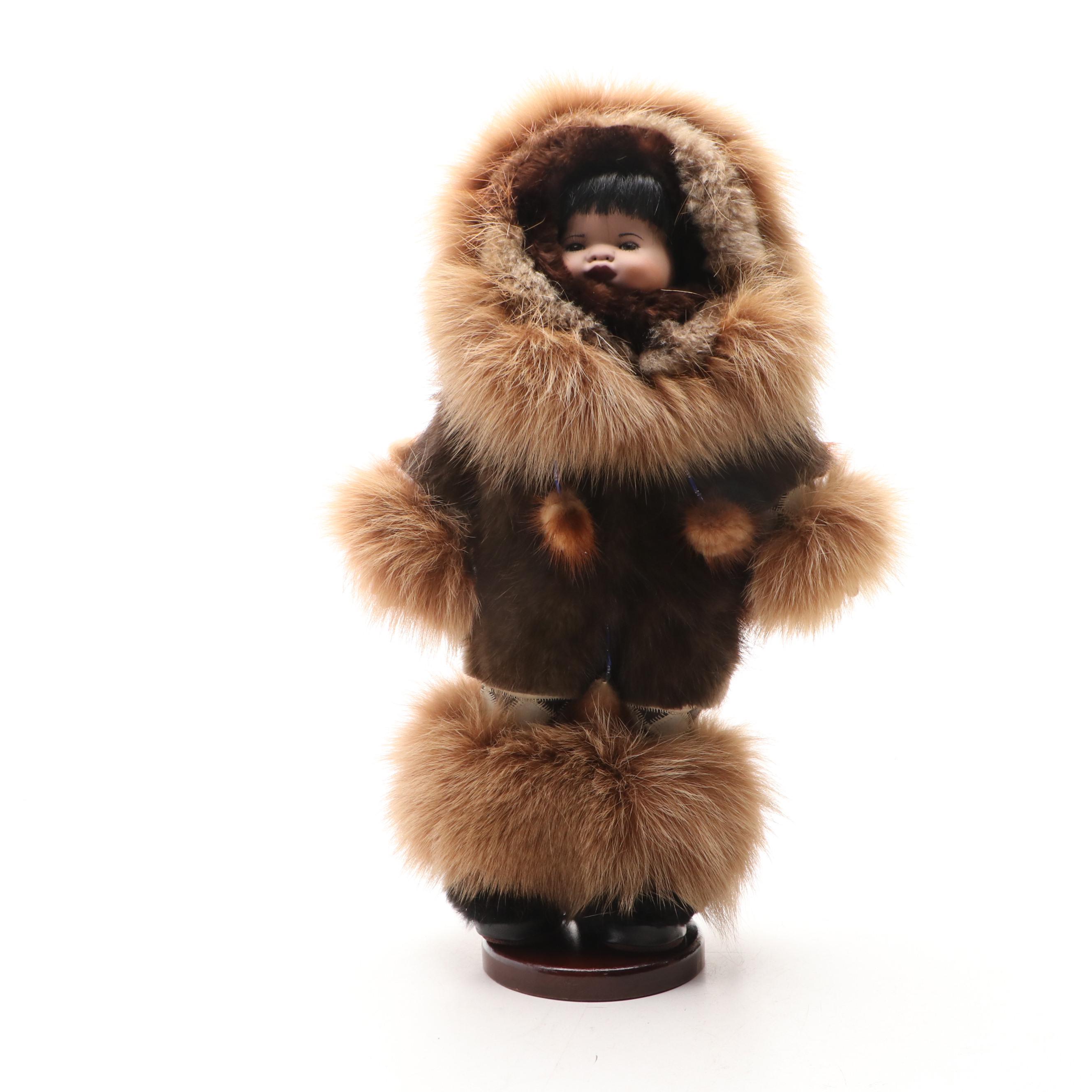 Alaskan Native Porcelain and Natural Fur Dolls