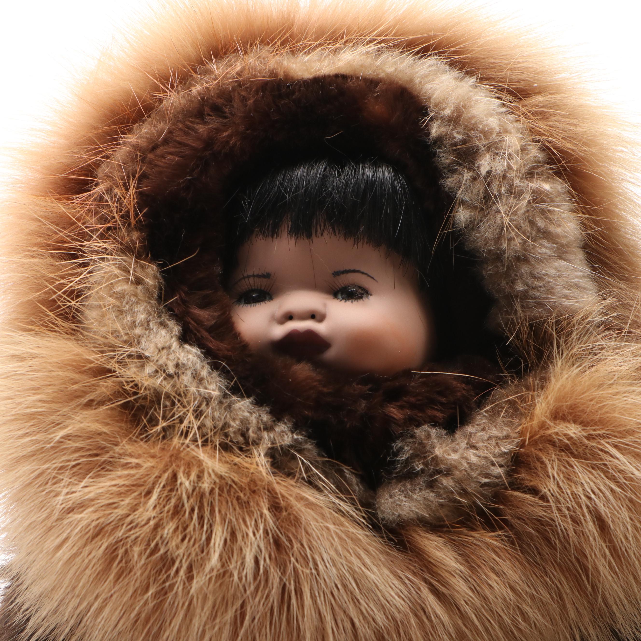 Alaskan Native Porcelain and Natural Fur Dolls