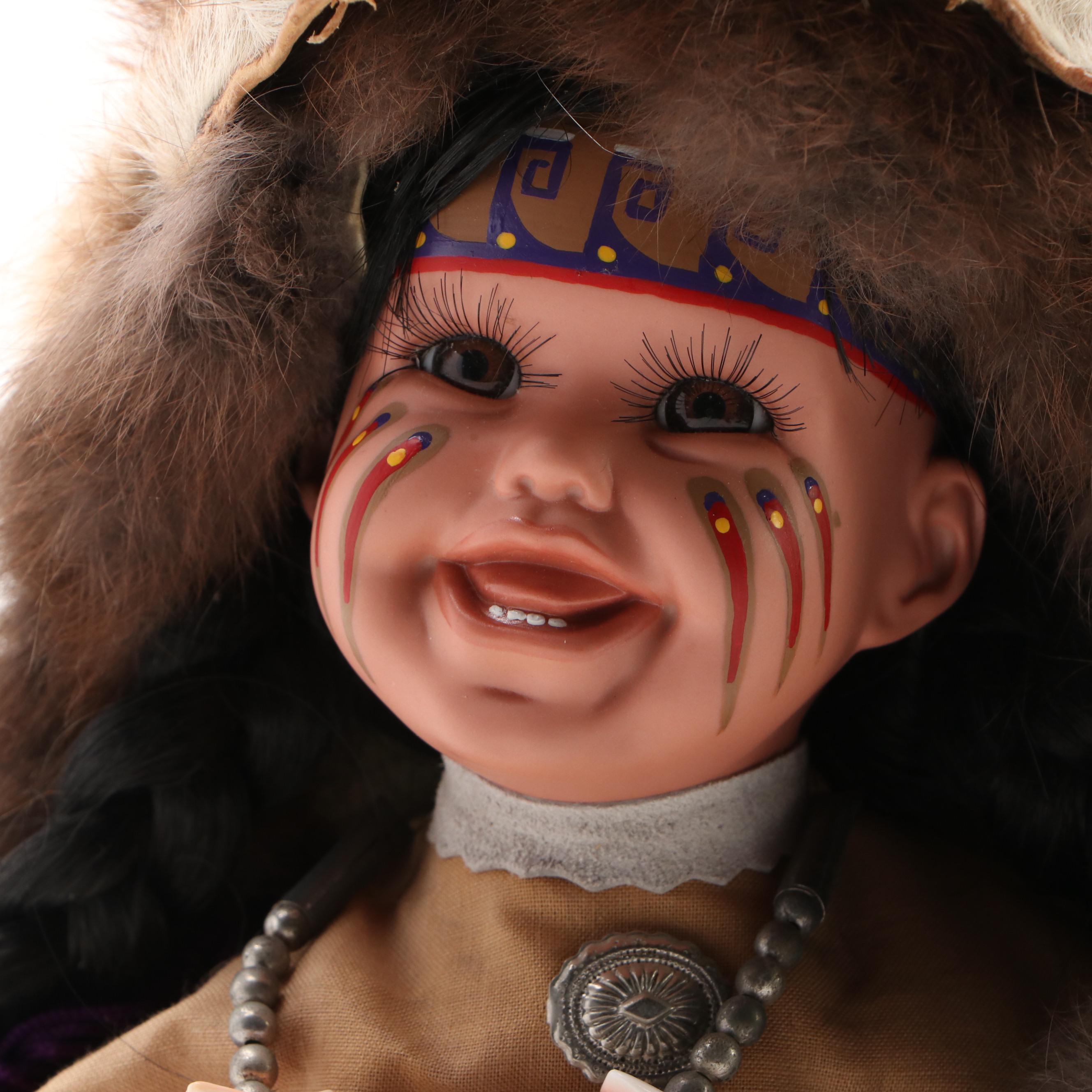 Alaskan Native Porcelain and Natural Fur Dolls