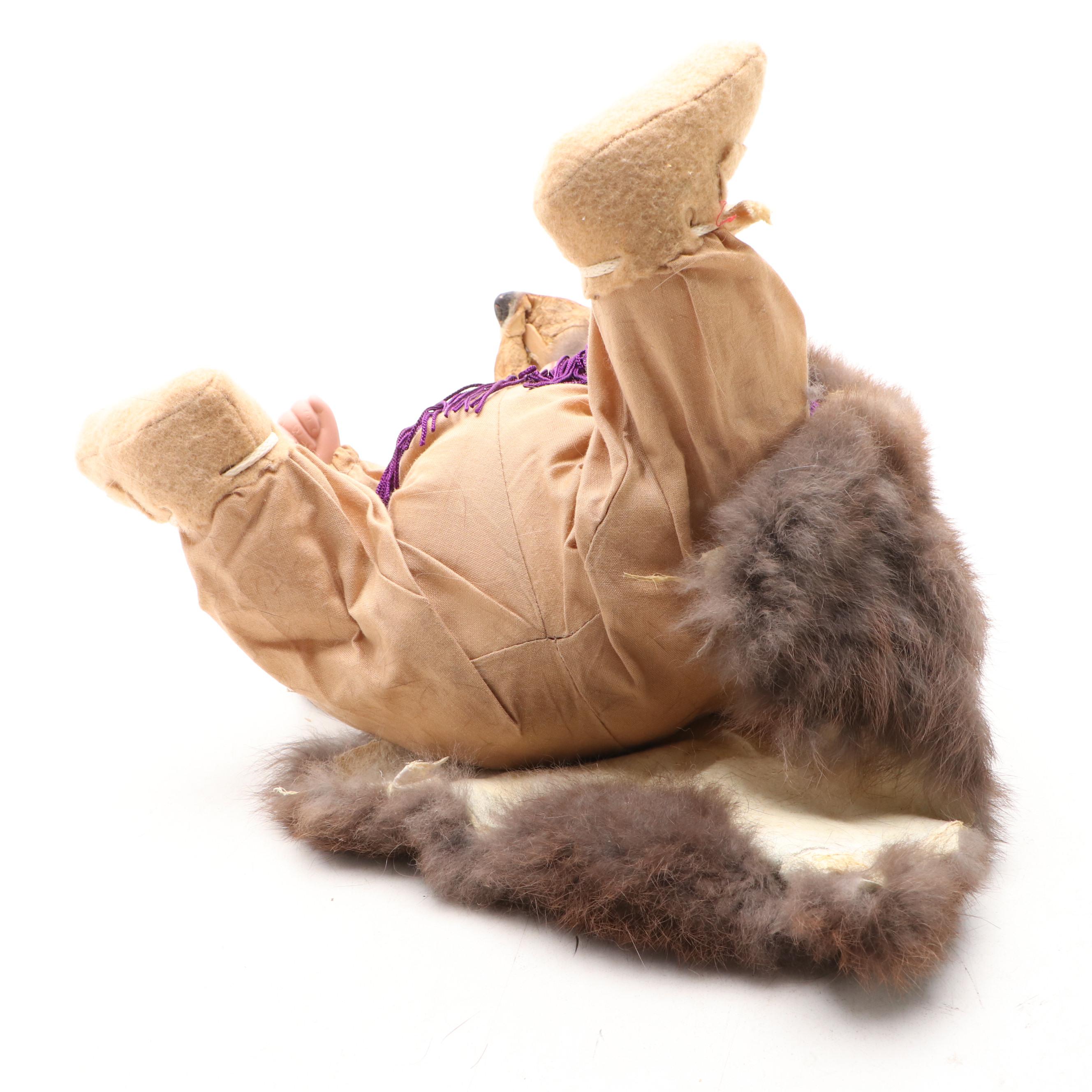 Alaskan Native Porcelain and Natural Fur Dolls