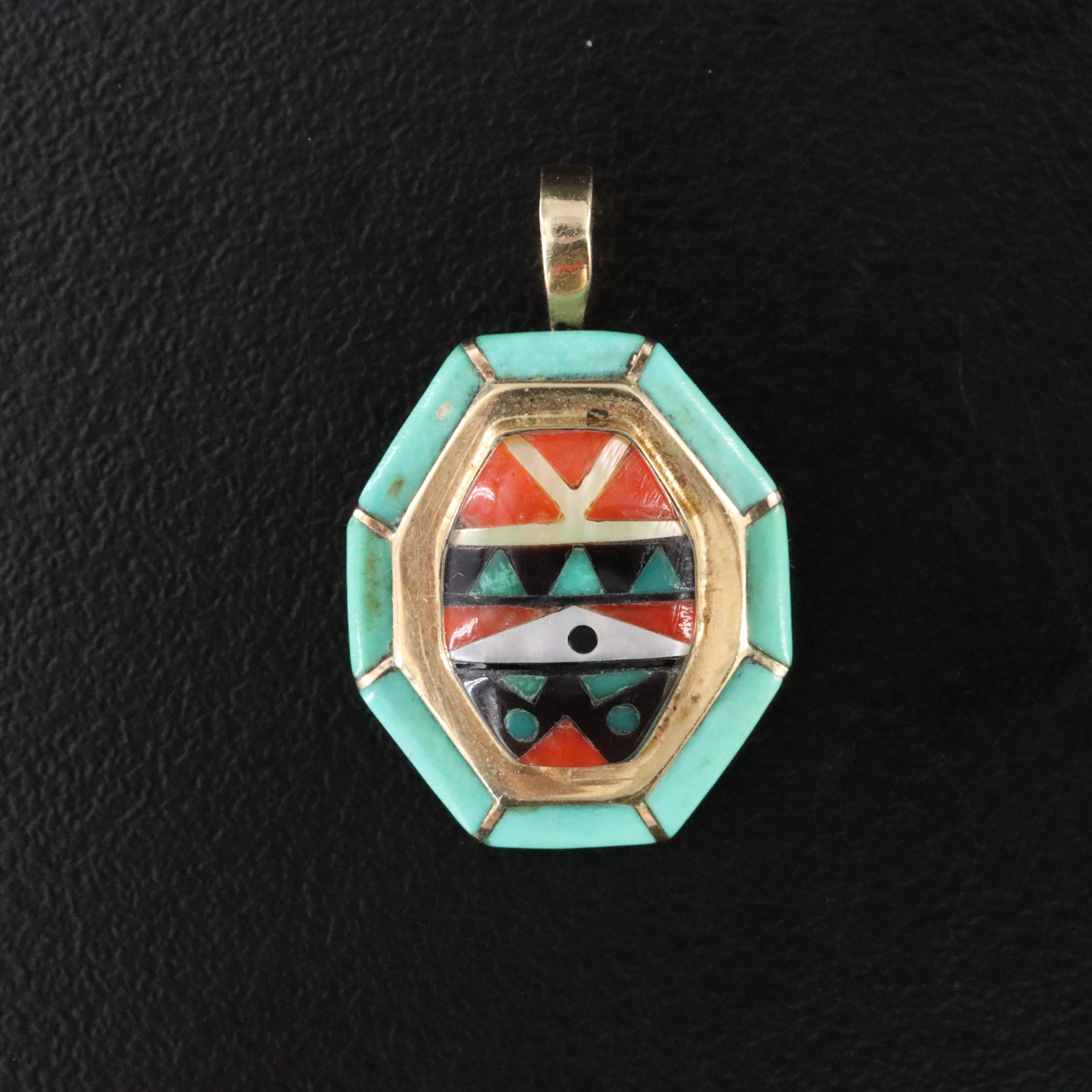Wayne Quam Zuni 14K Multi-Stone Inlay Pendant