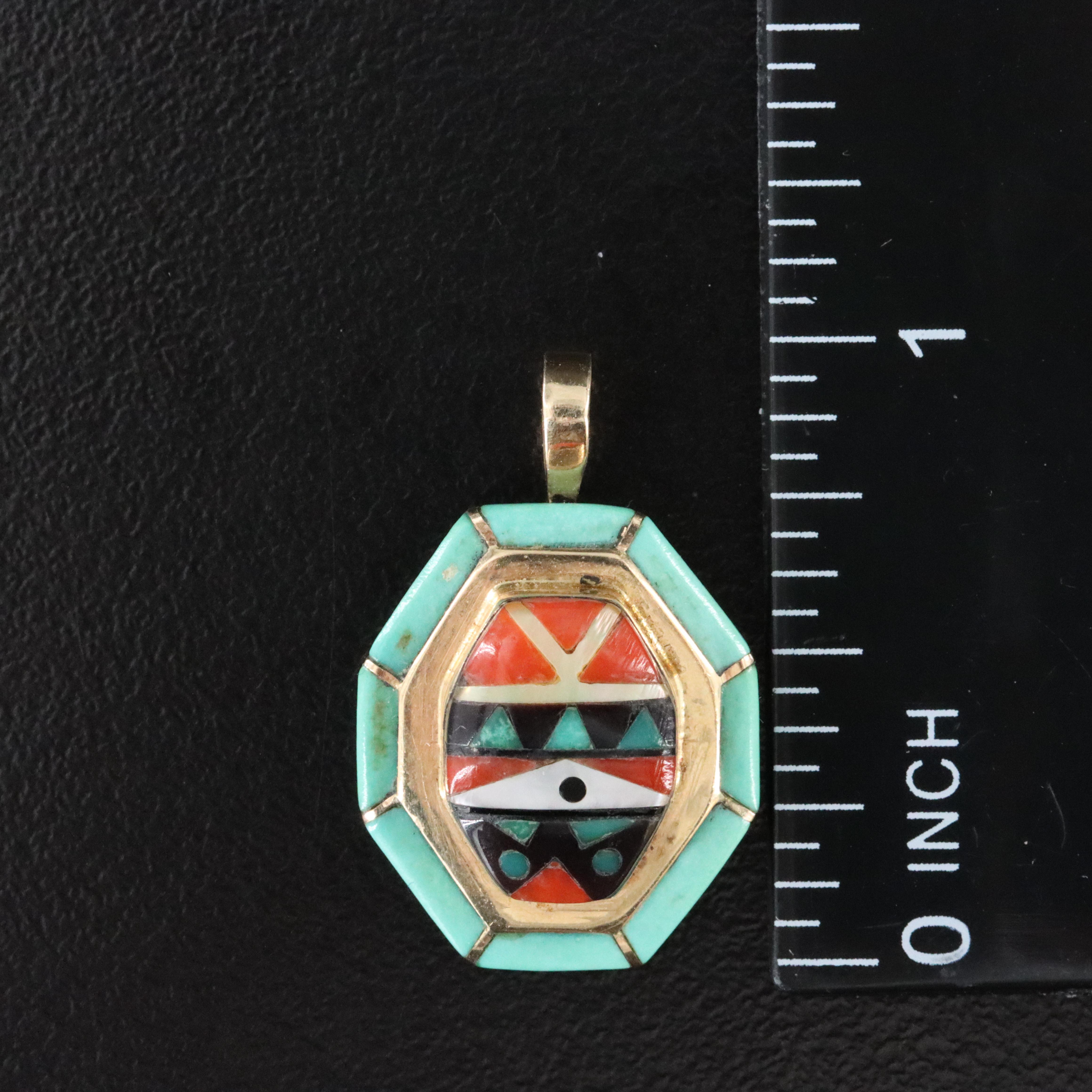 Wayne Quam Zuni 14K Multi-Stone Inlay Pendant