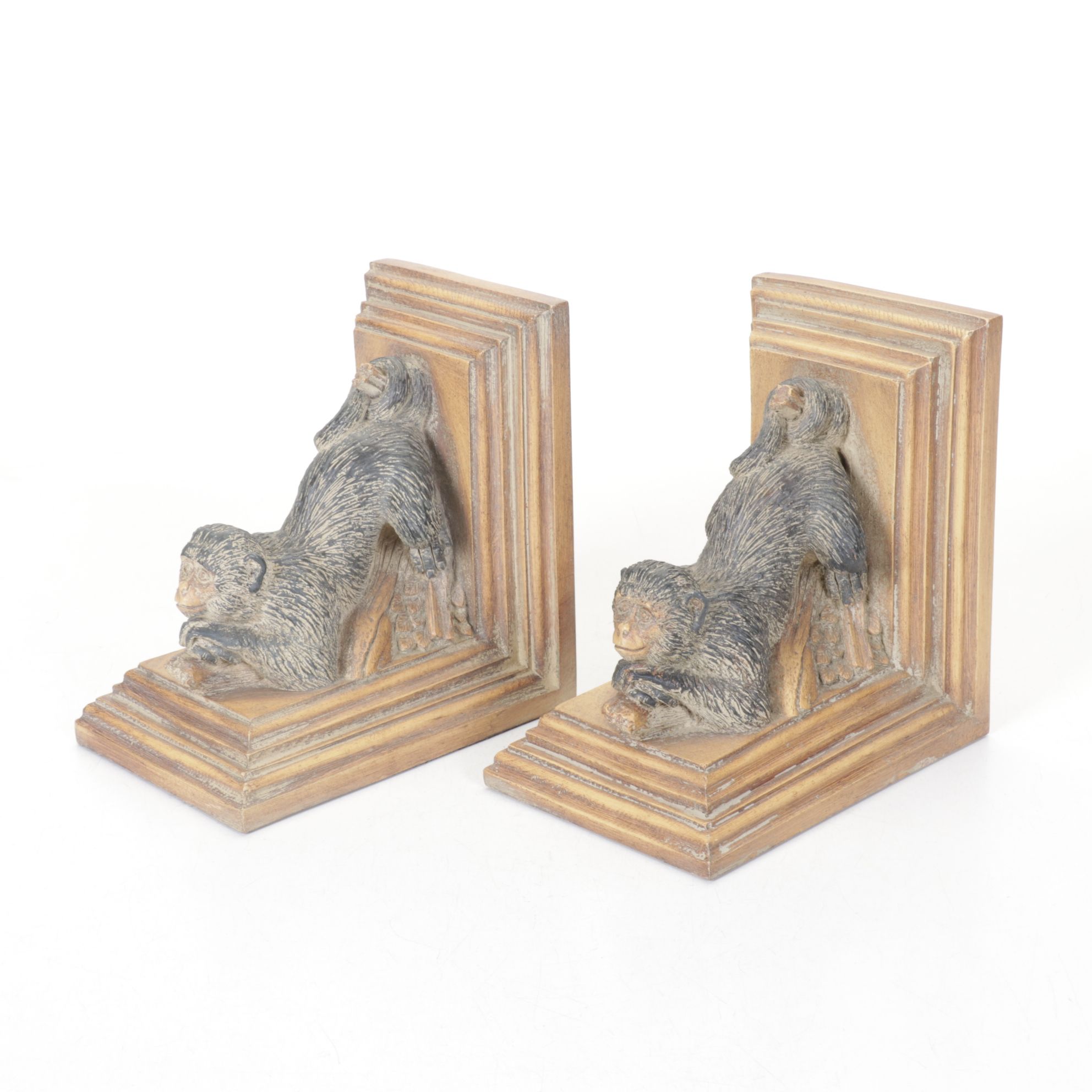 Marble & Gilt Golf Bookends with Curious Monkey Bookends