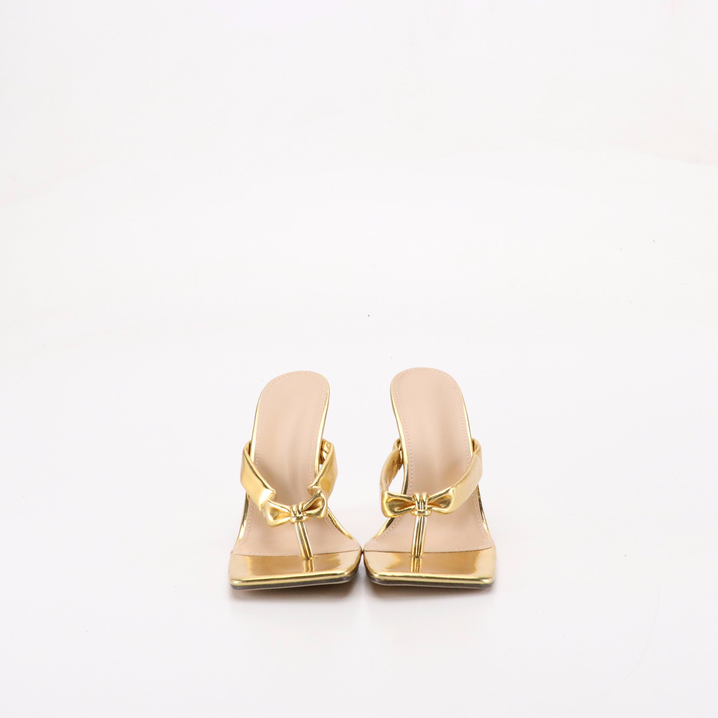 Gold Metallic High Heel Thong Sandals