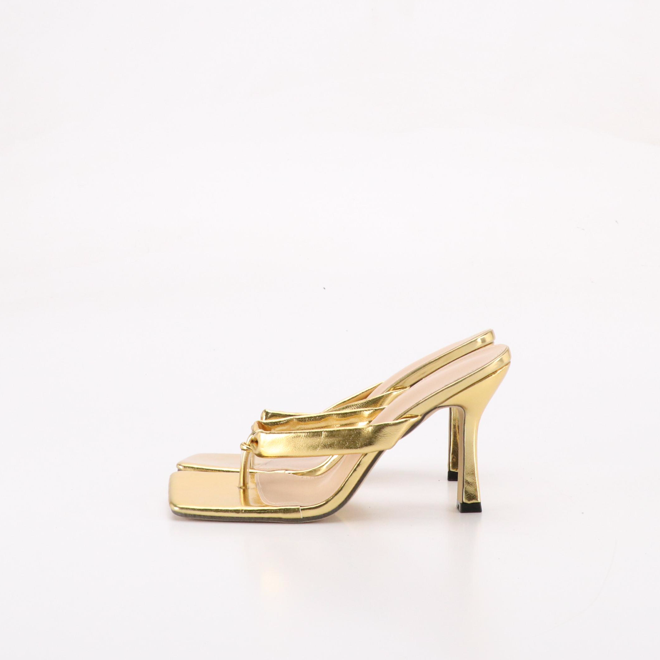 Gold Metallic High Heel Thong Sandals