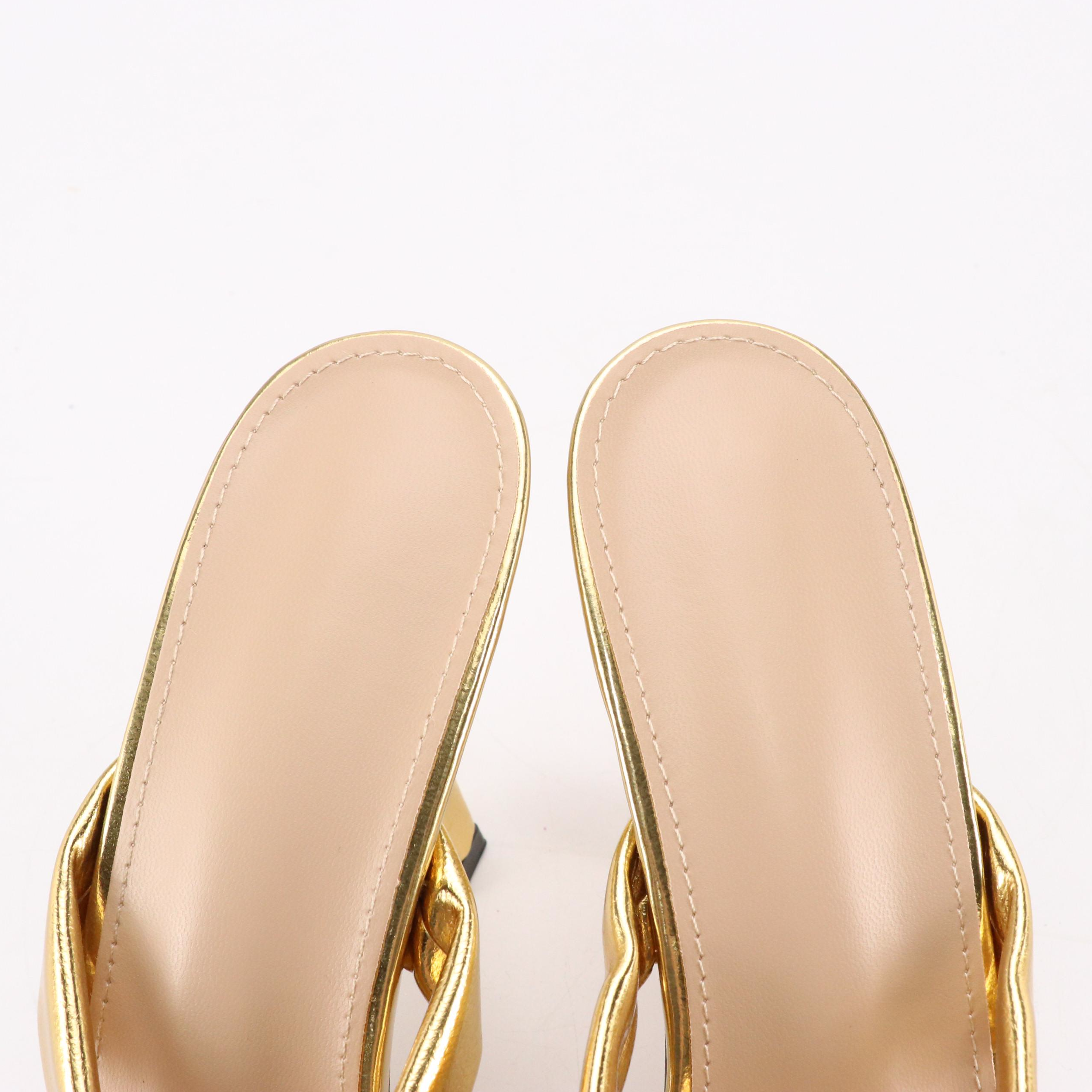 Gold Metallic High Heel Thong Sandals