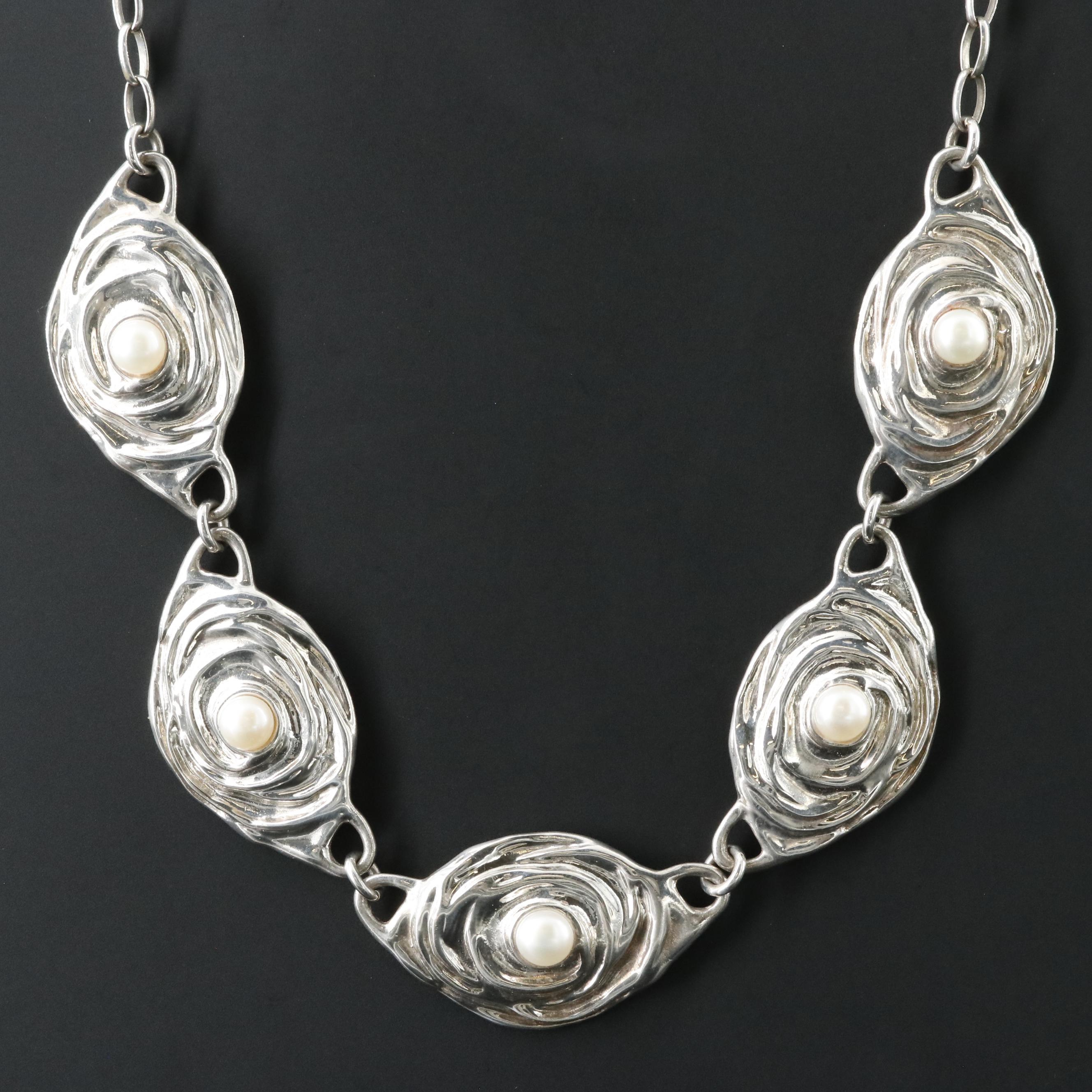 Israeli Haggit Gorali Sterling Pearl Necklace