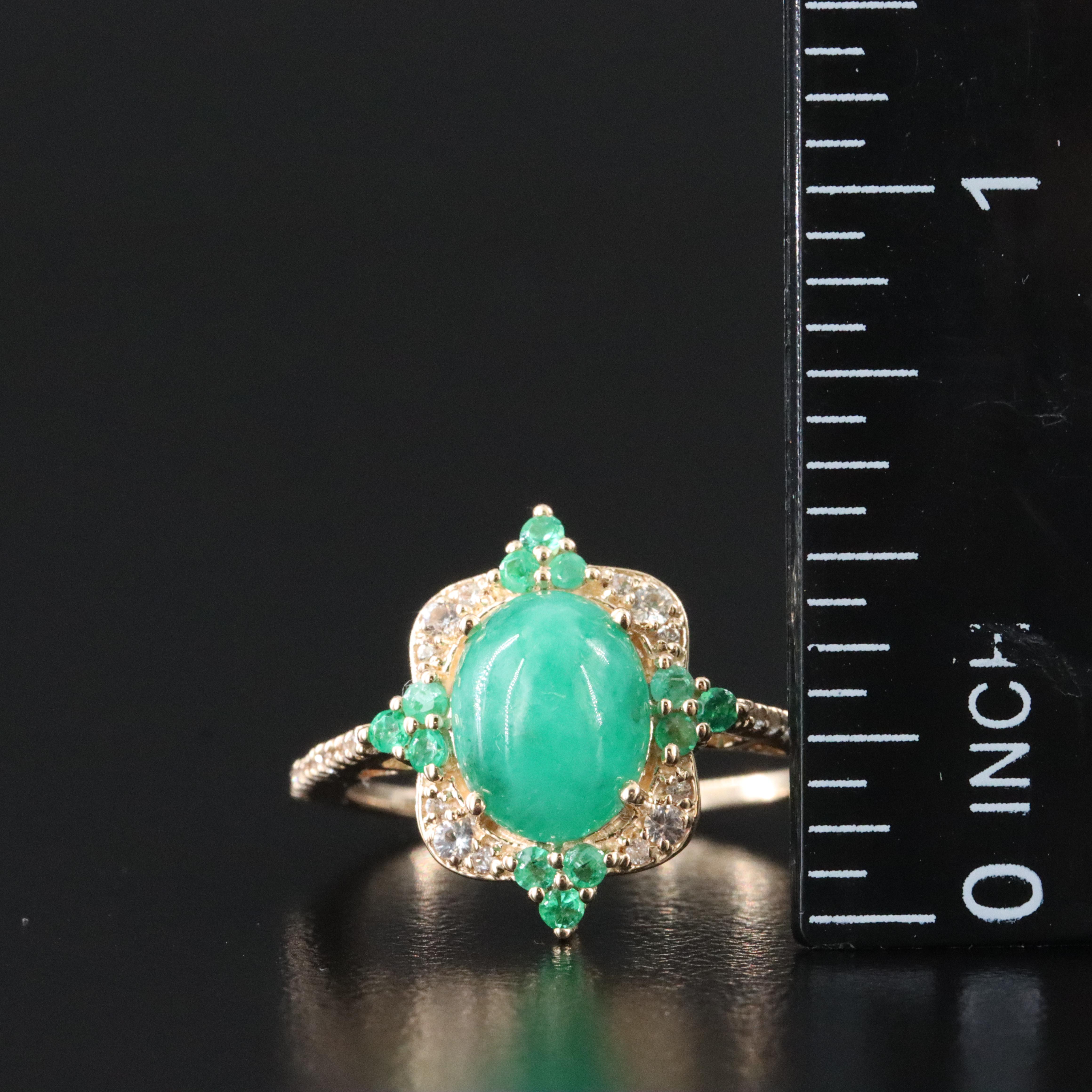 14K 2.07 CT Emerald, White Sapphire and White Topaz Ring