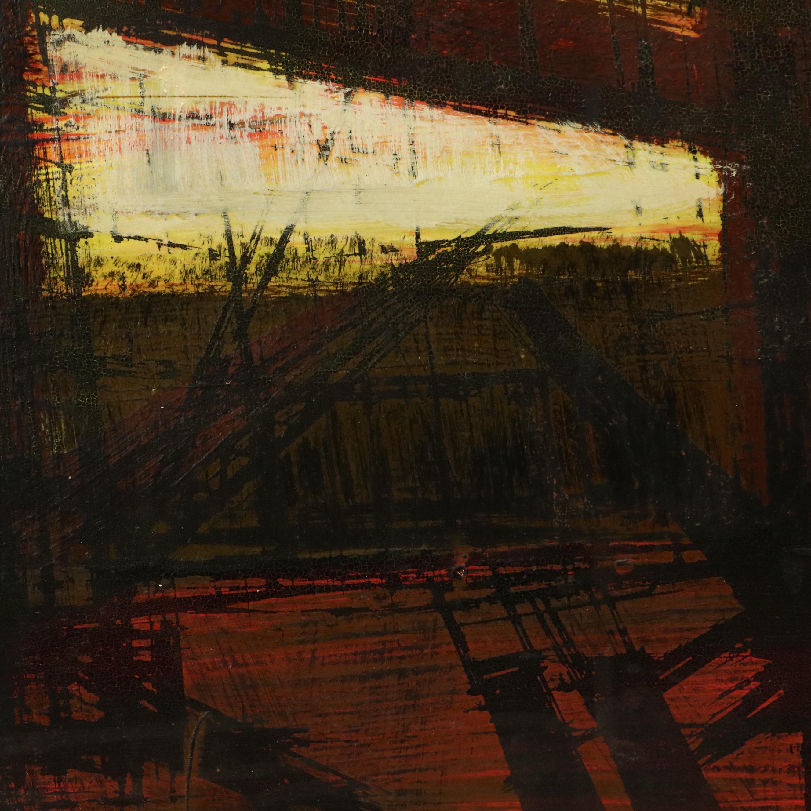 Modernist Oil Painting of Tower Bridge at Sunset, Mid-20th Century