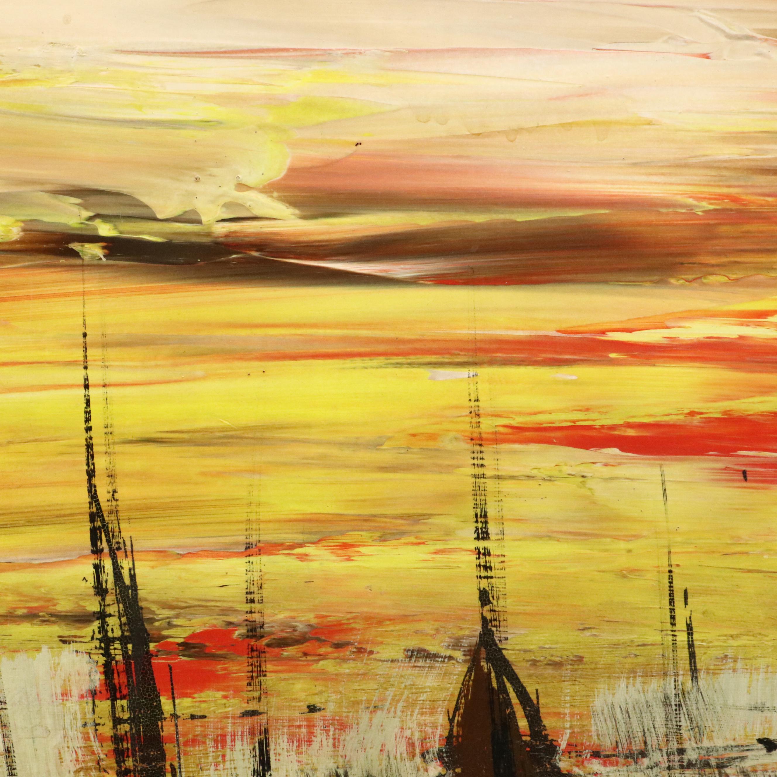 Modernist Oil Painting of Tower Bridge at Sunset, Mid-20th Century