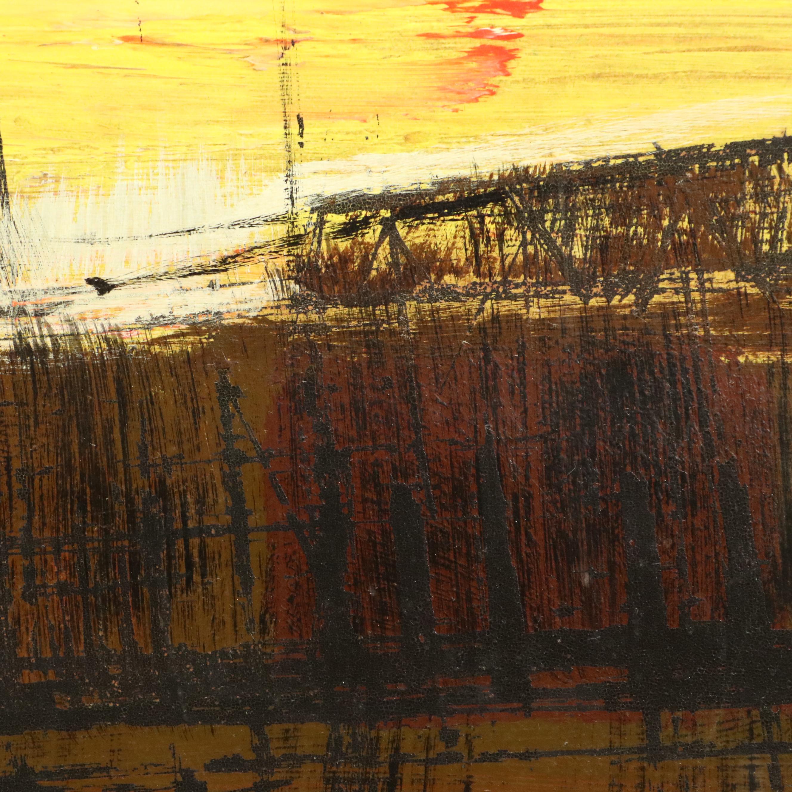 Modernist Oil Painting of Tower Bridge at Sunset, Mid-20th Century