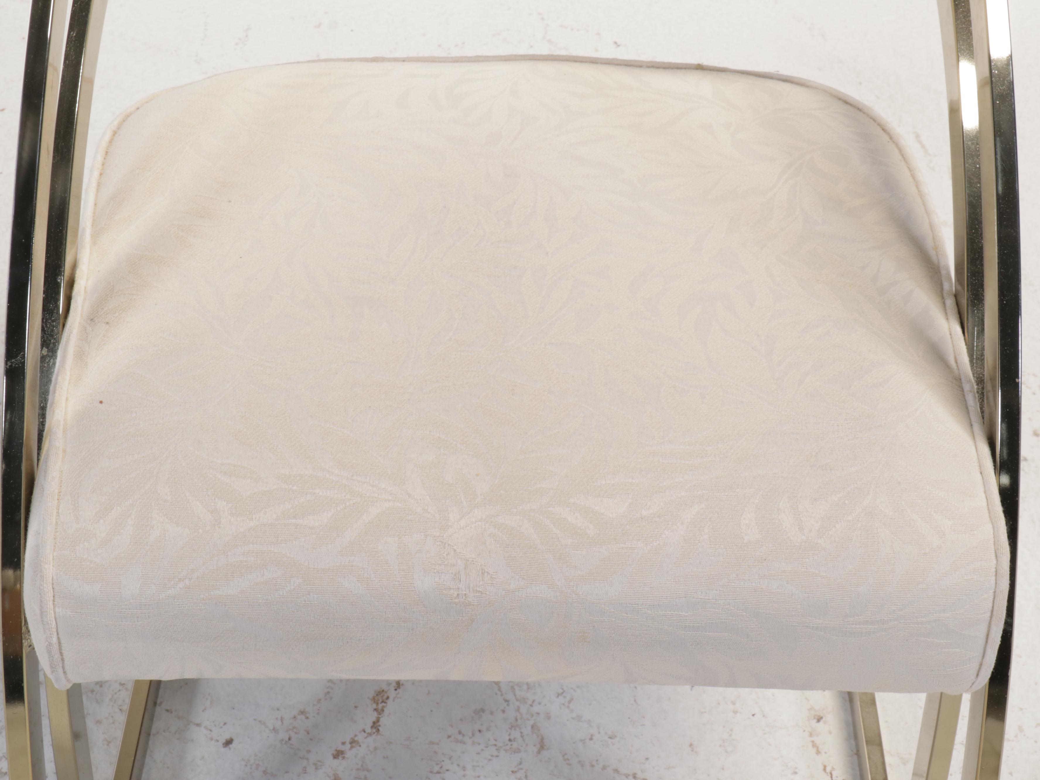 Postmodernist Brass Tone Metal and Glass Top Dining Table with Four Chairs