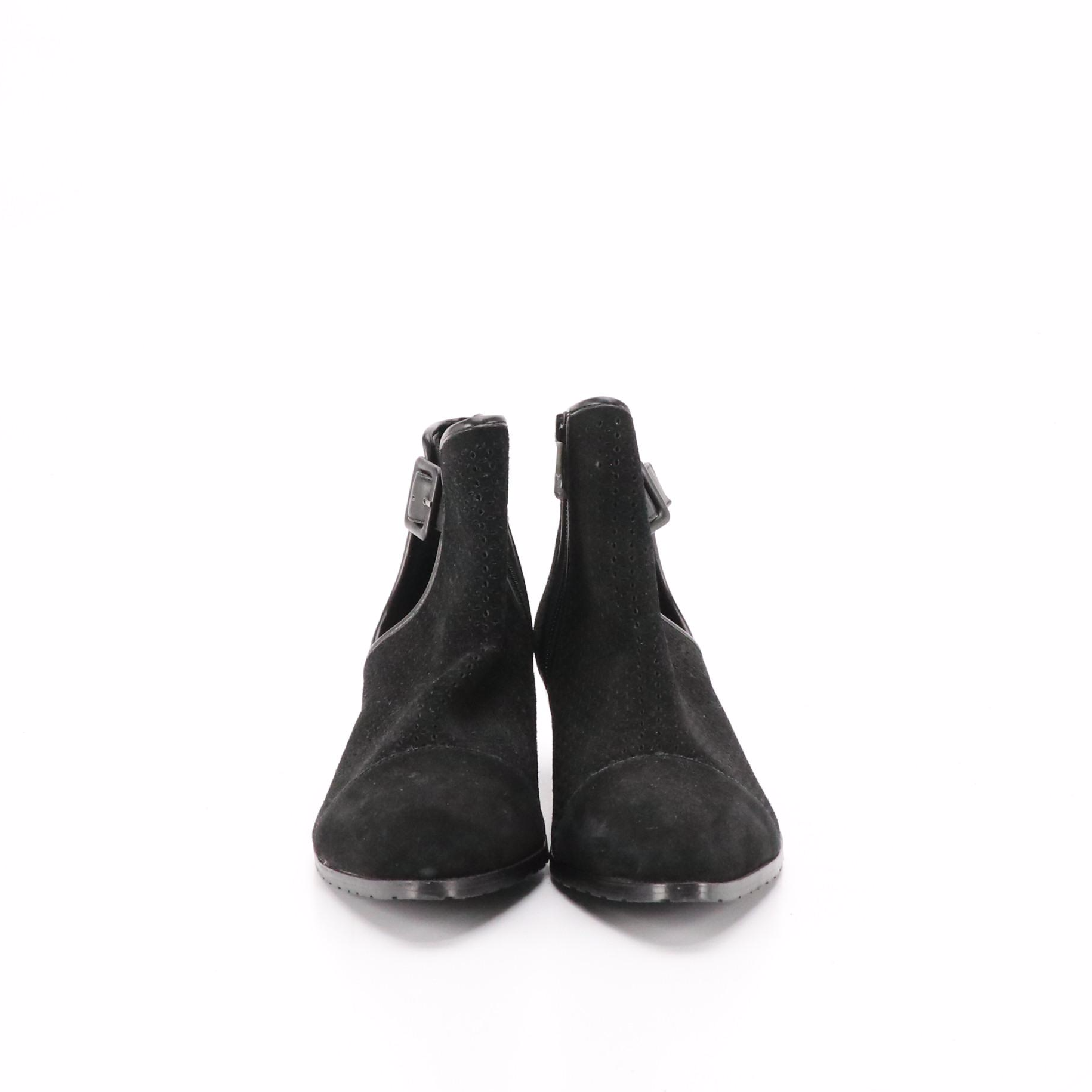 Donald/Pliner Black Laser Cut Suede and Leather Dario Ankle Boots