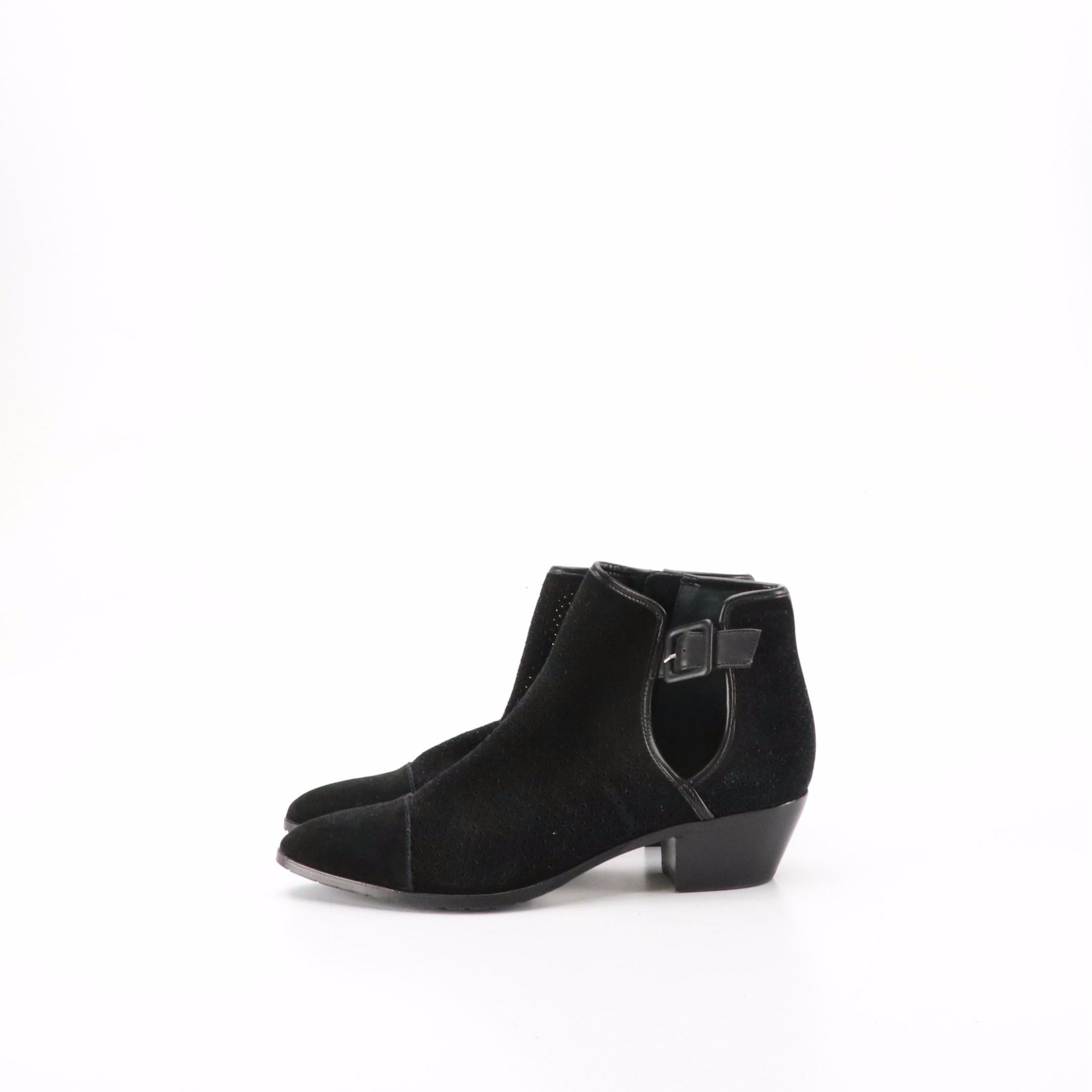 Donald/Pliner Black Laser Cut Suede and Leather Dario Ankle Boots
