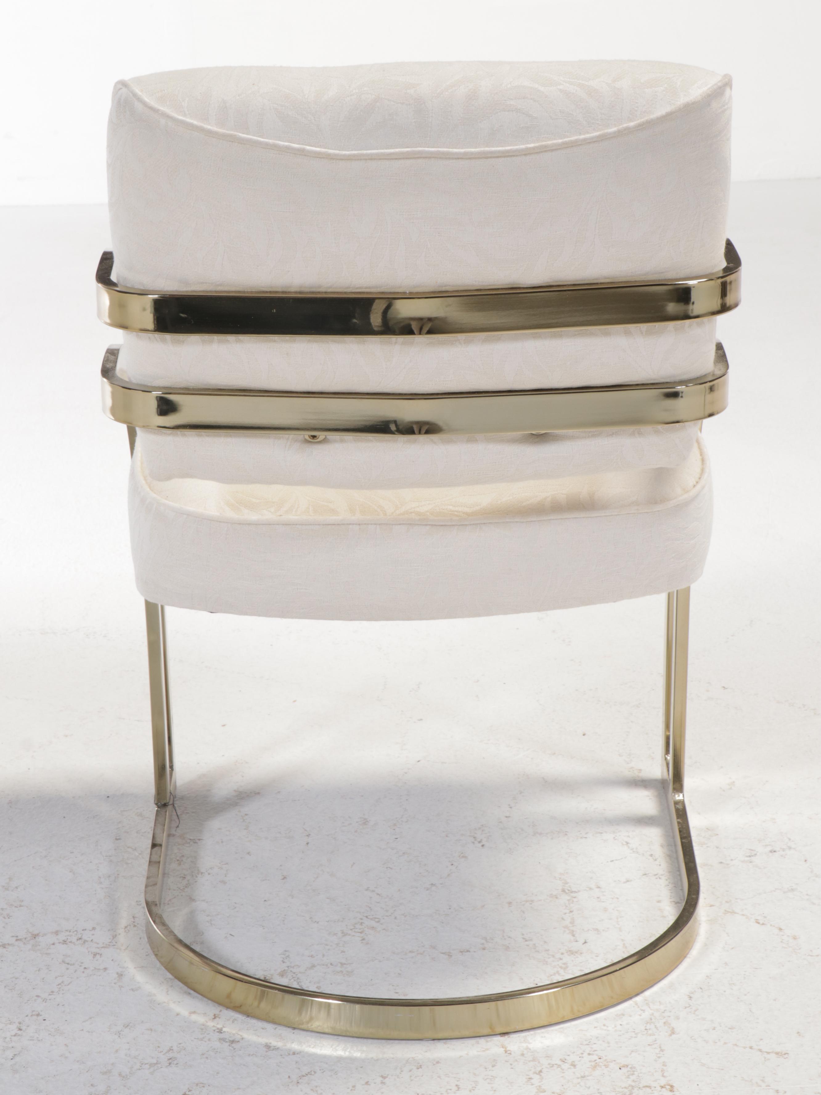 Postmodernist Brass Tone Metal and Glass Top Dining Table with Four Chairs