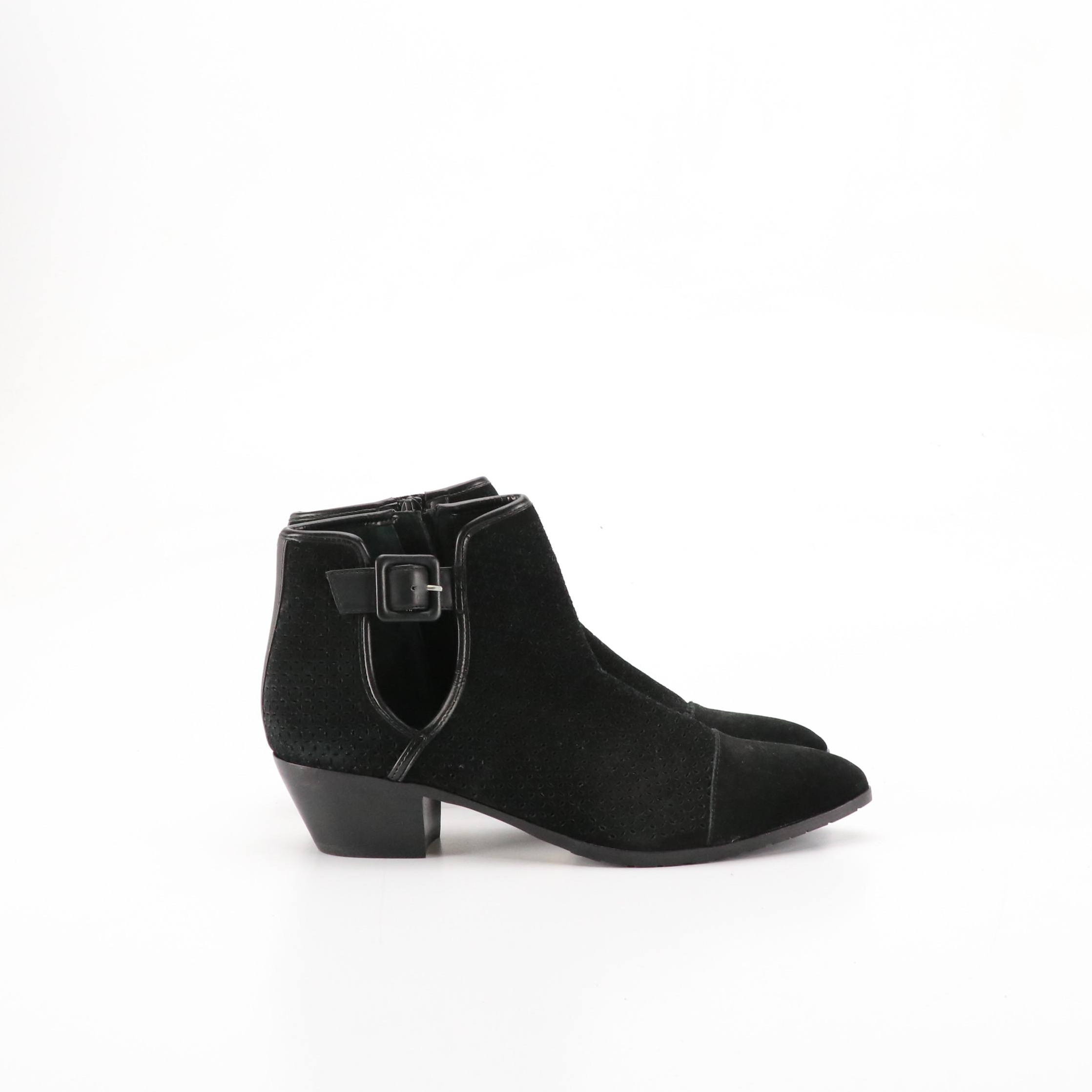 Donald/Pliner Black Laser Cut Suede and Leather Dario Ankle Boots