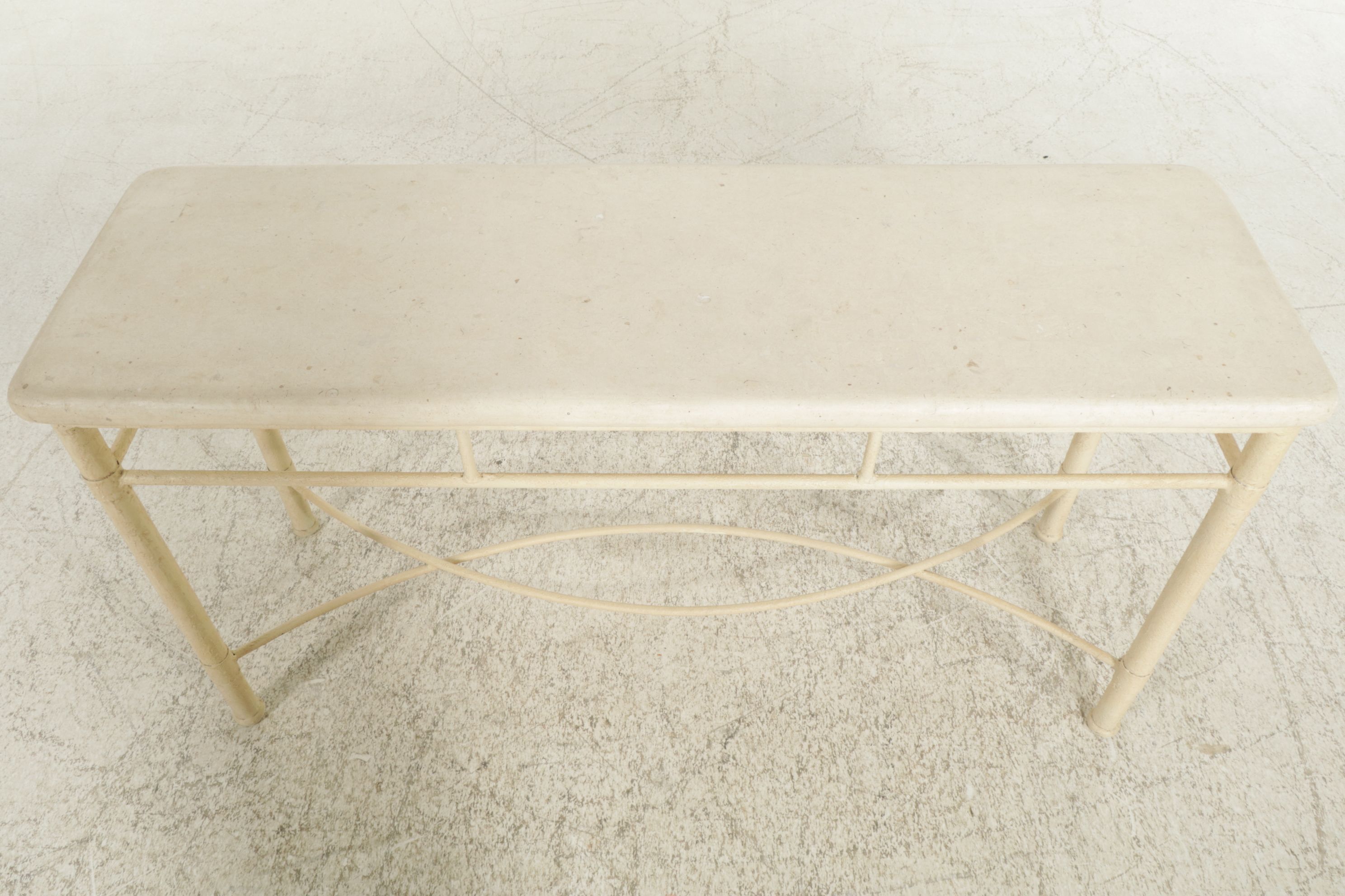 Travertine Top Sofa Table with Textured Metal Frame