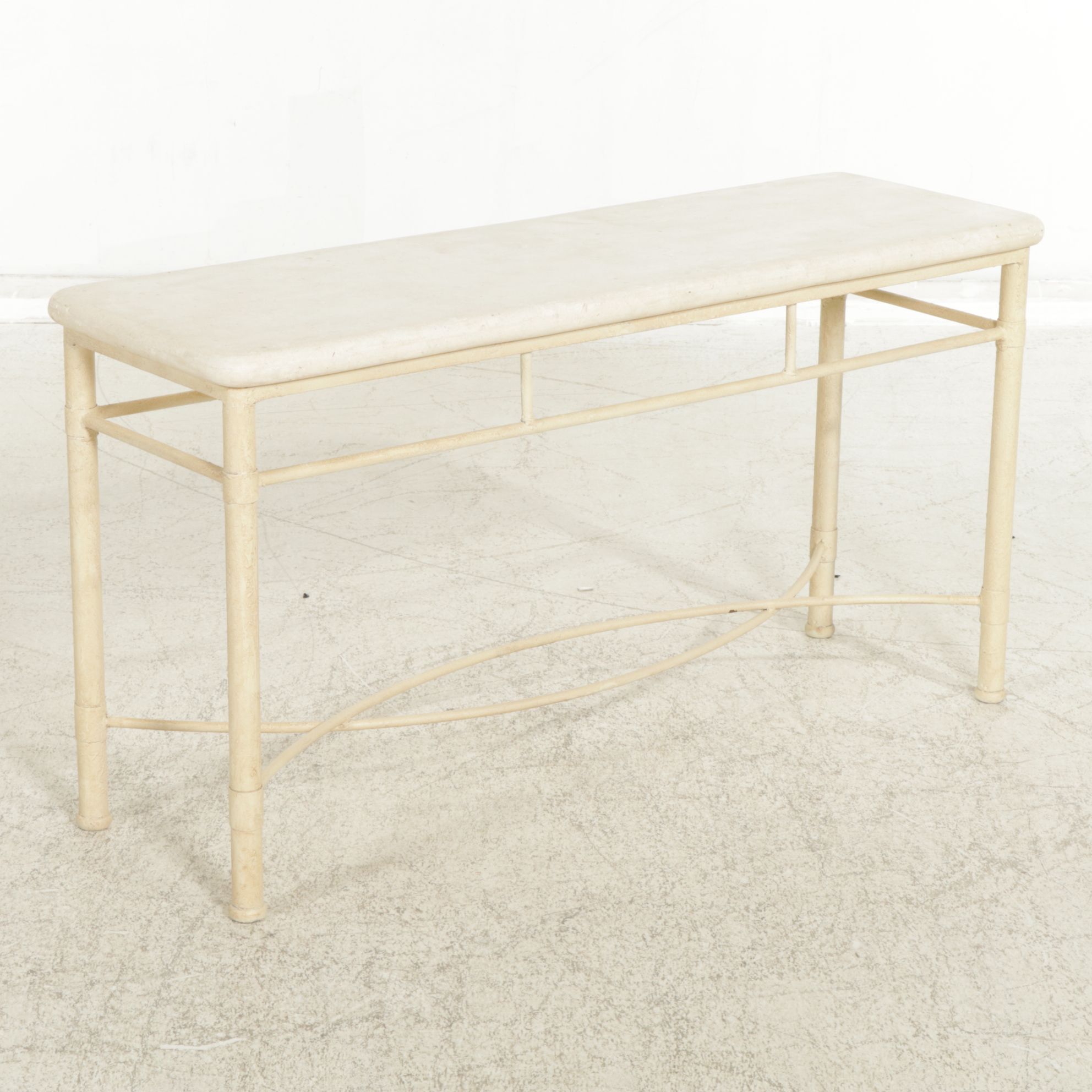 Travertine Top Sofa Table with Textured Metal Frame
