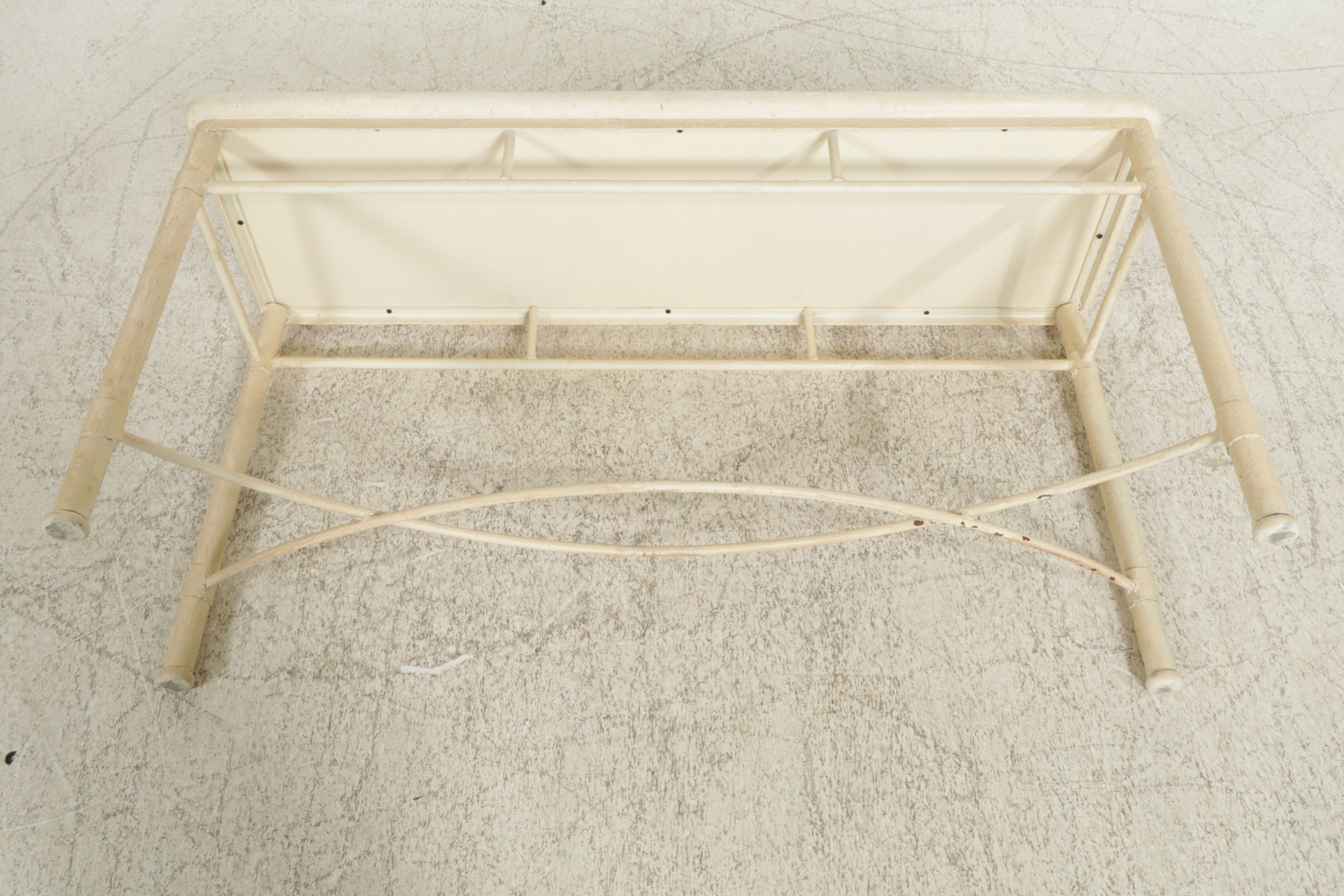 Travertine Top Sofa Table with Textured Metal Frame