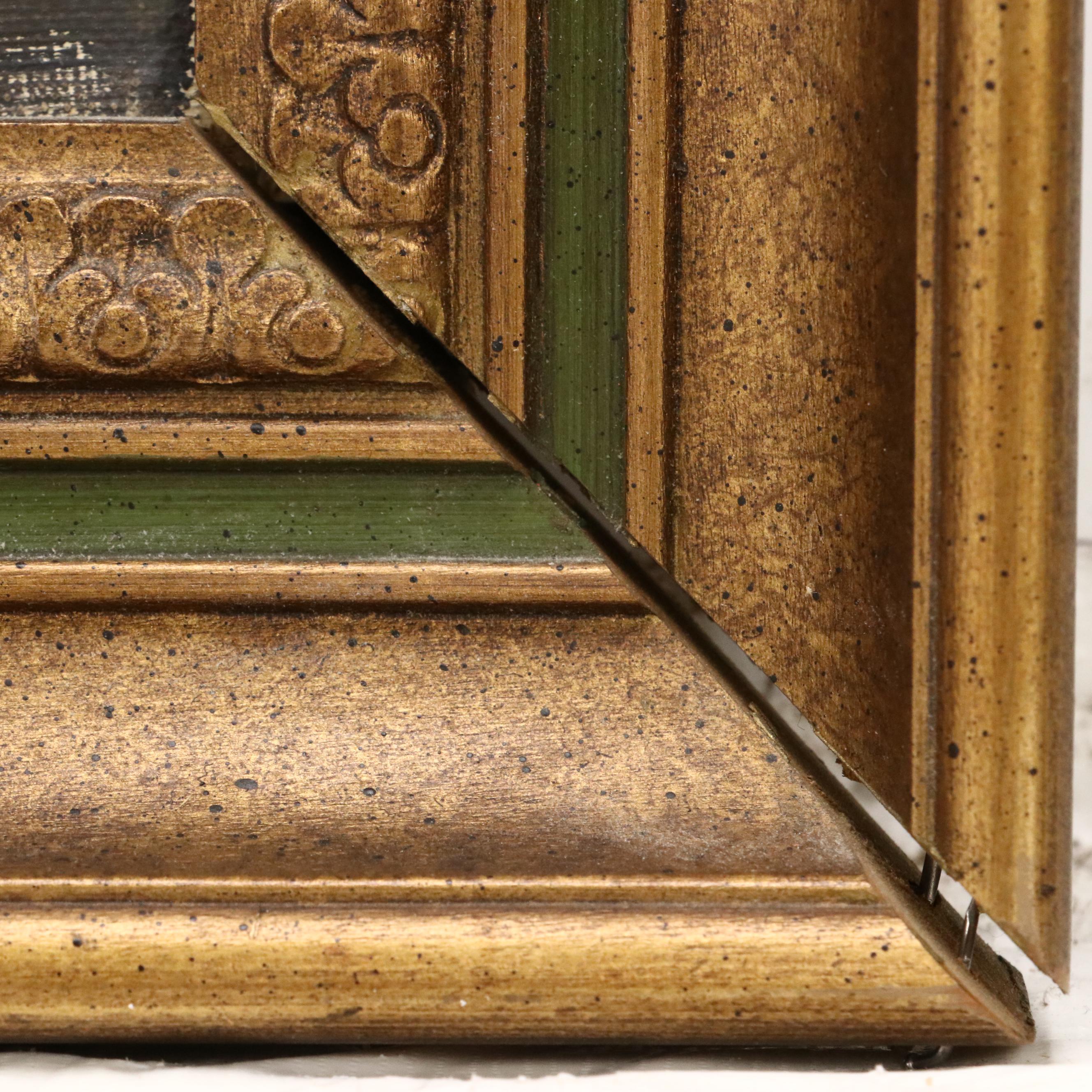 Impressionistic Oil Painting of Snowy Cityscape, 20th Century