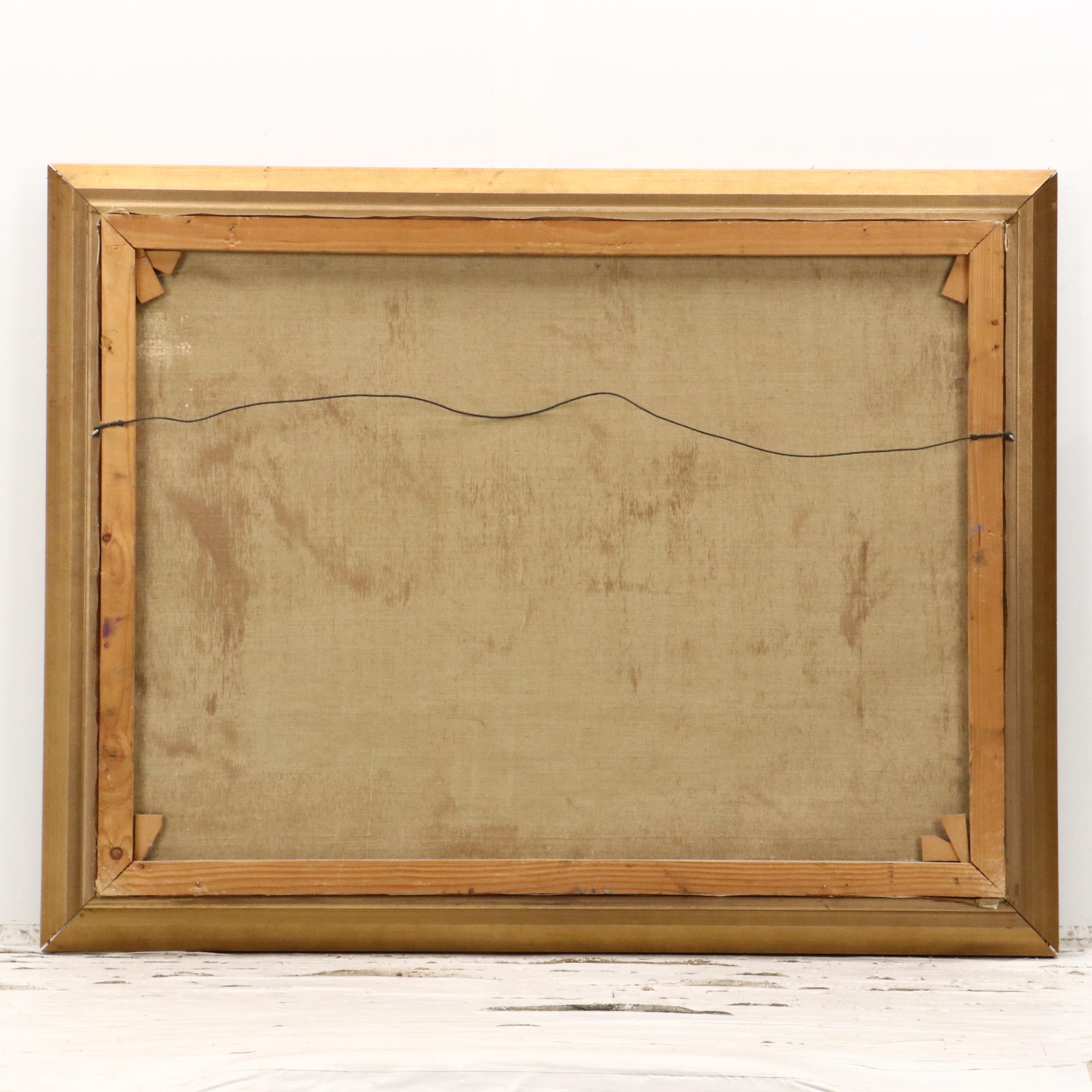 Impressionistic Oil Painting of Snowy Cityscape, 20th Century