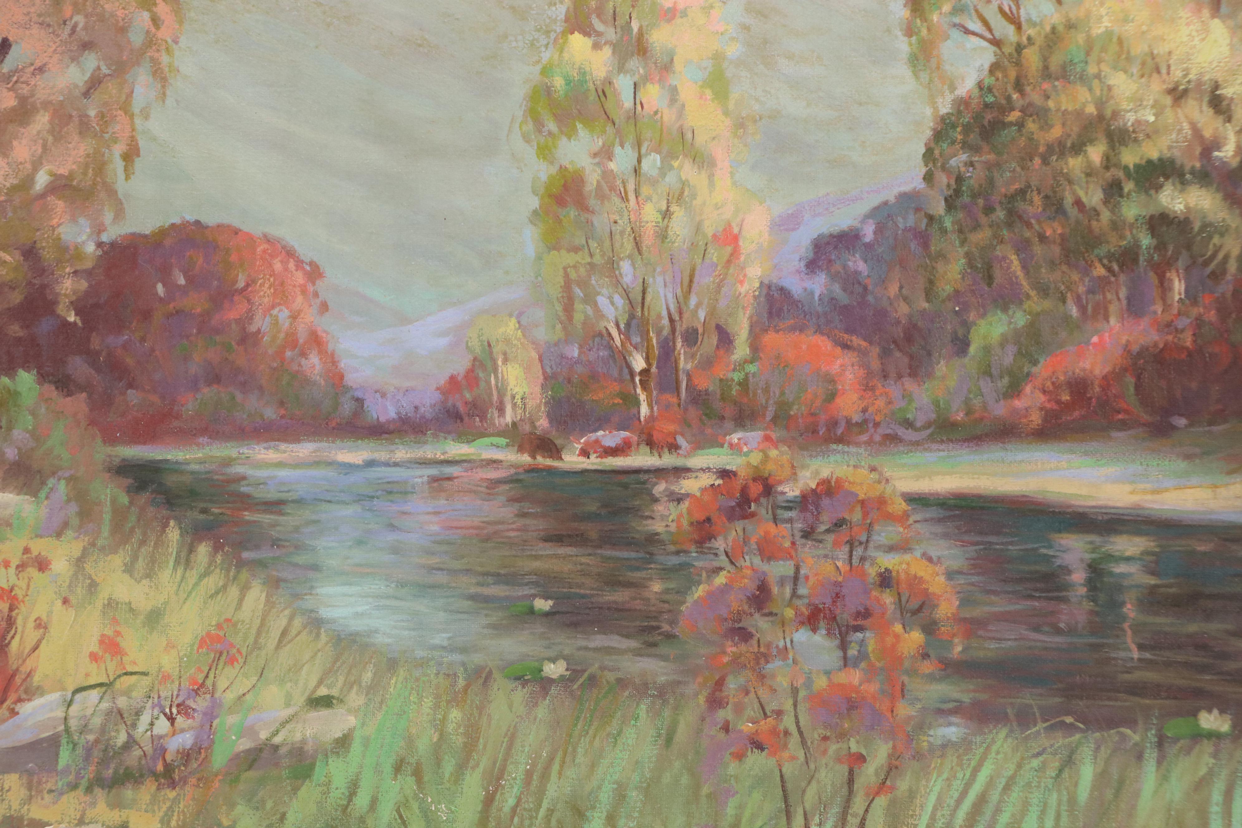 Michel Gadbois Impressionist Style Landscape Oil Painting, Circa 1940