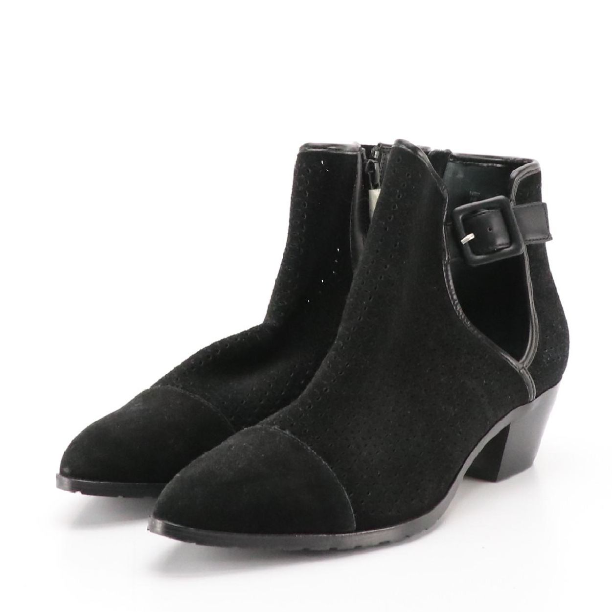 Donald/Pliner Black Laser Cut Suede and Leather Dario Ankle Boots