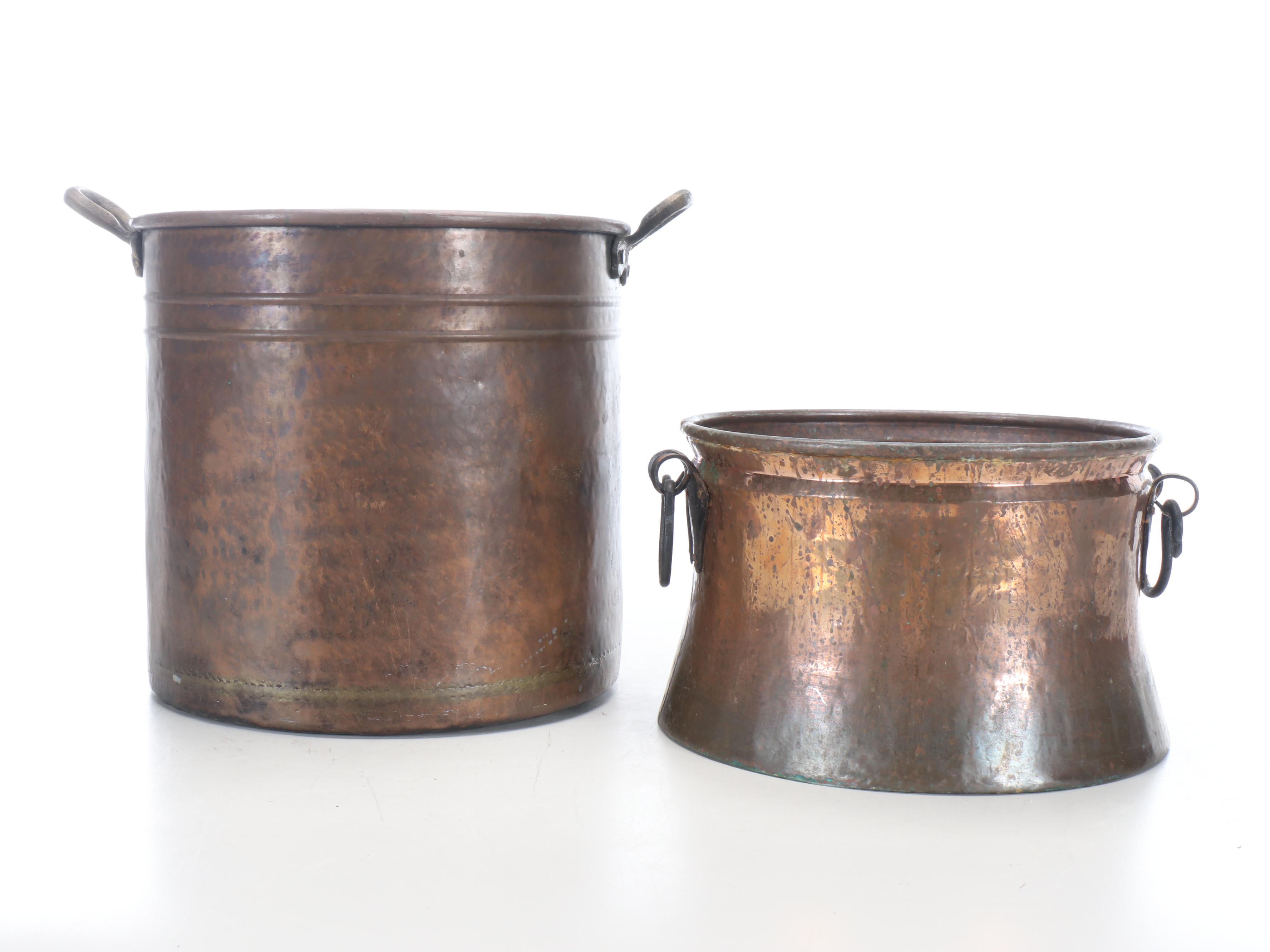 Large Copper Handled Planters with Coiled Copper Water Can