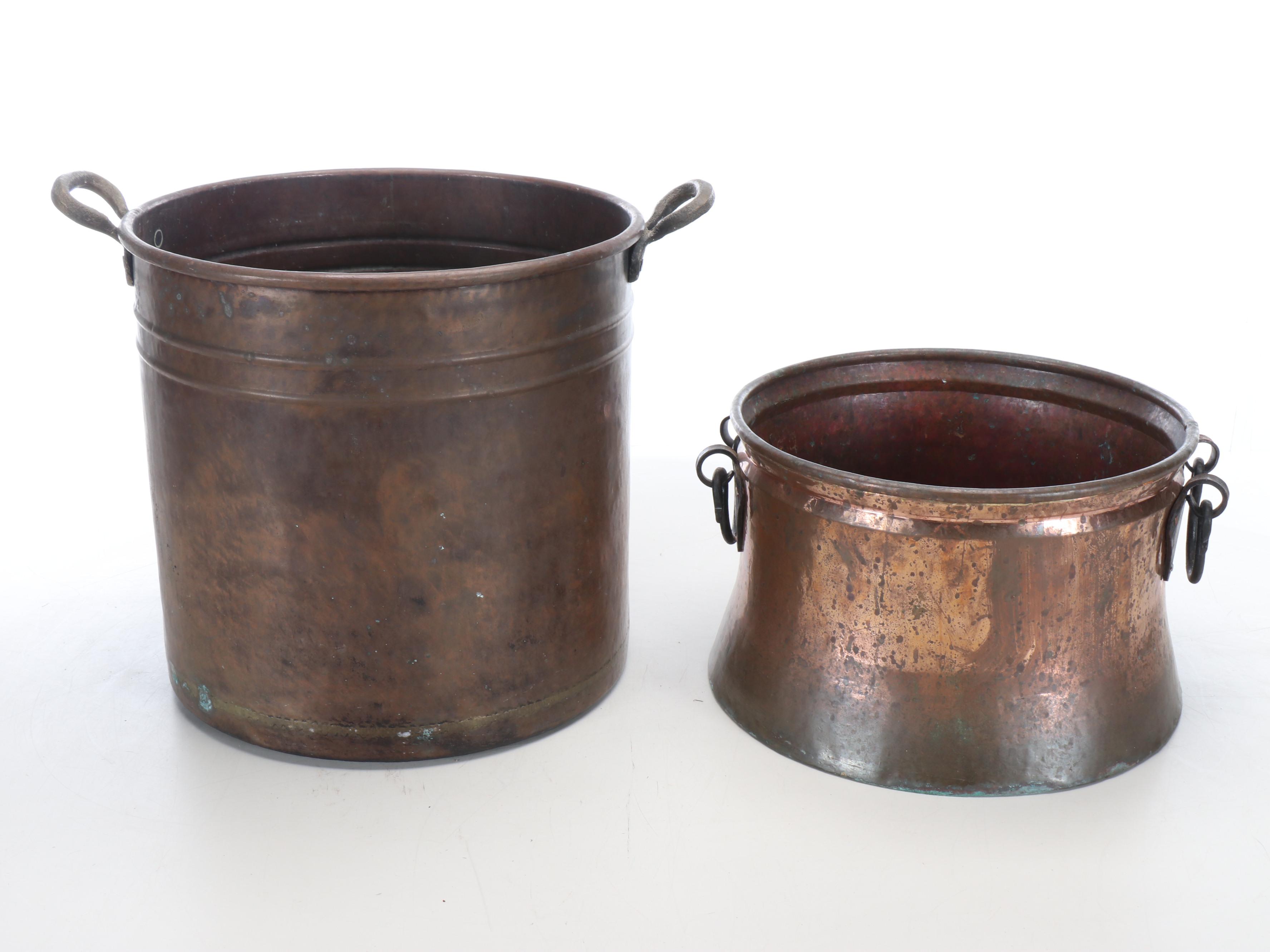 Large Copper Handled Planters with Coiled Copper Water Can