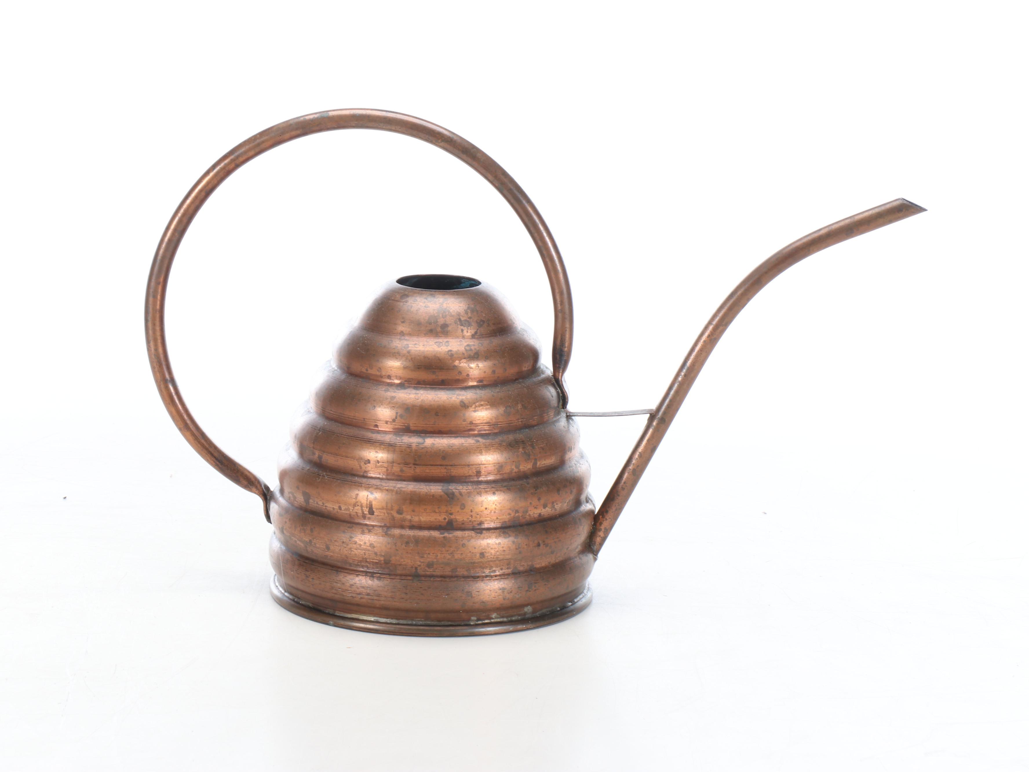 Large Copper Handled Planters with Coiled Copper Water Can